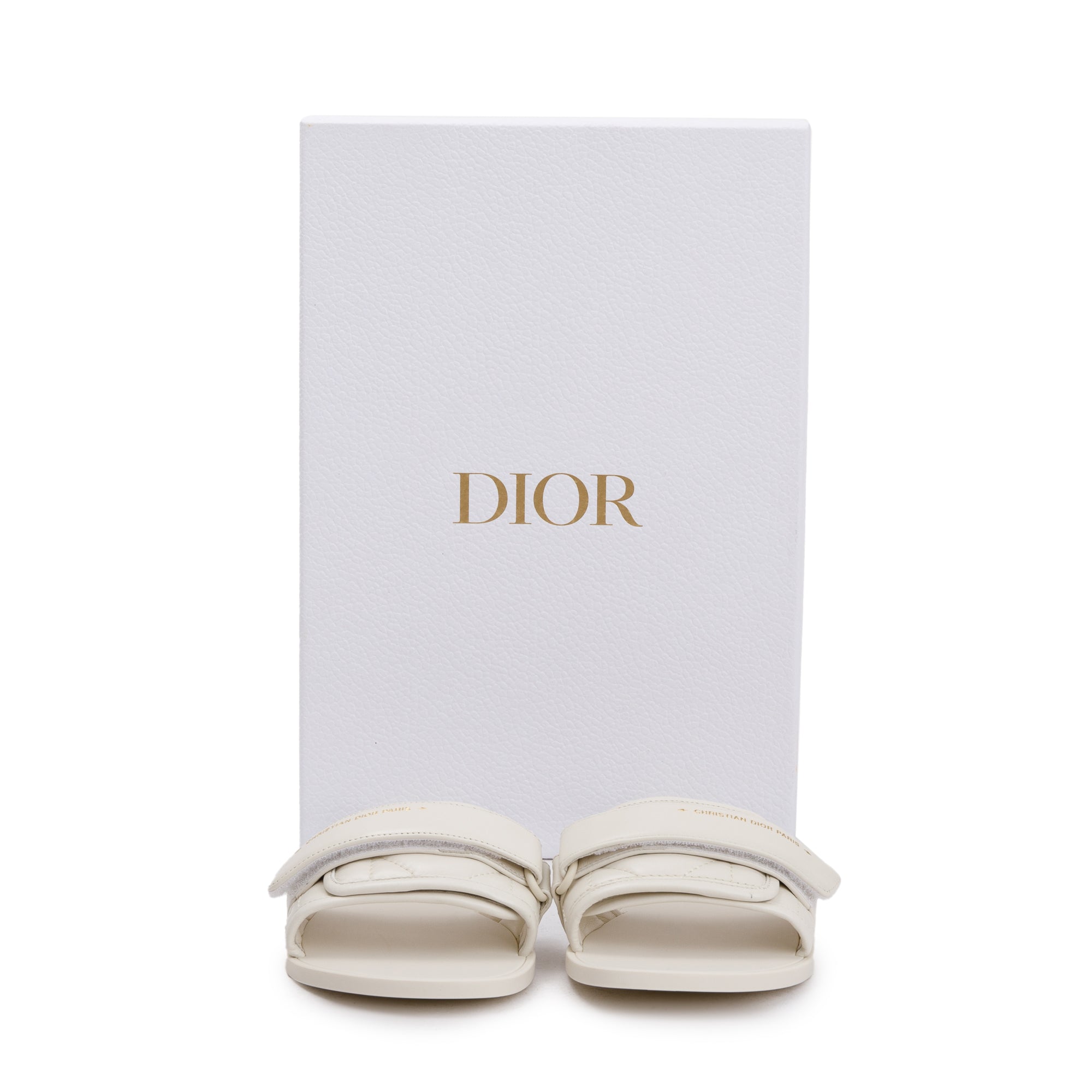 Christian Dior Off White Cannage Quilted Leather Dio(r)evolution Slide, Size 36 w/ Box
