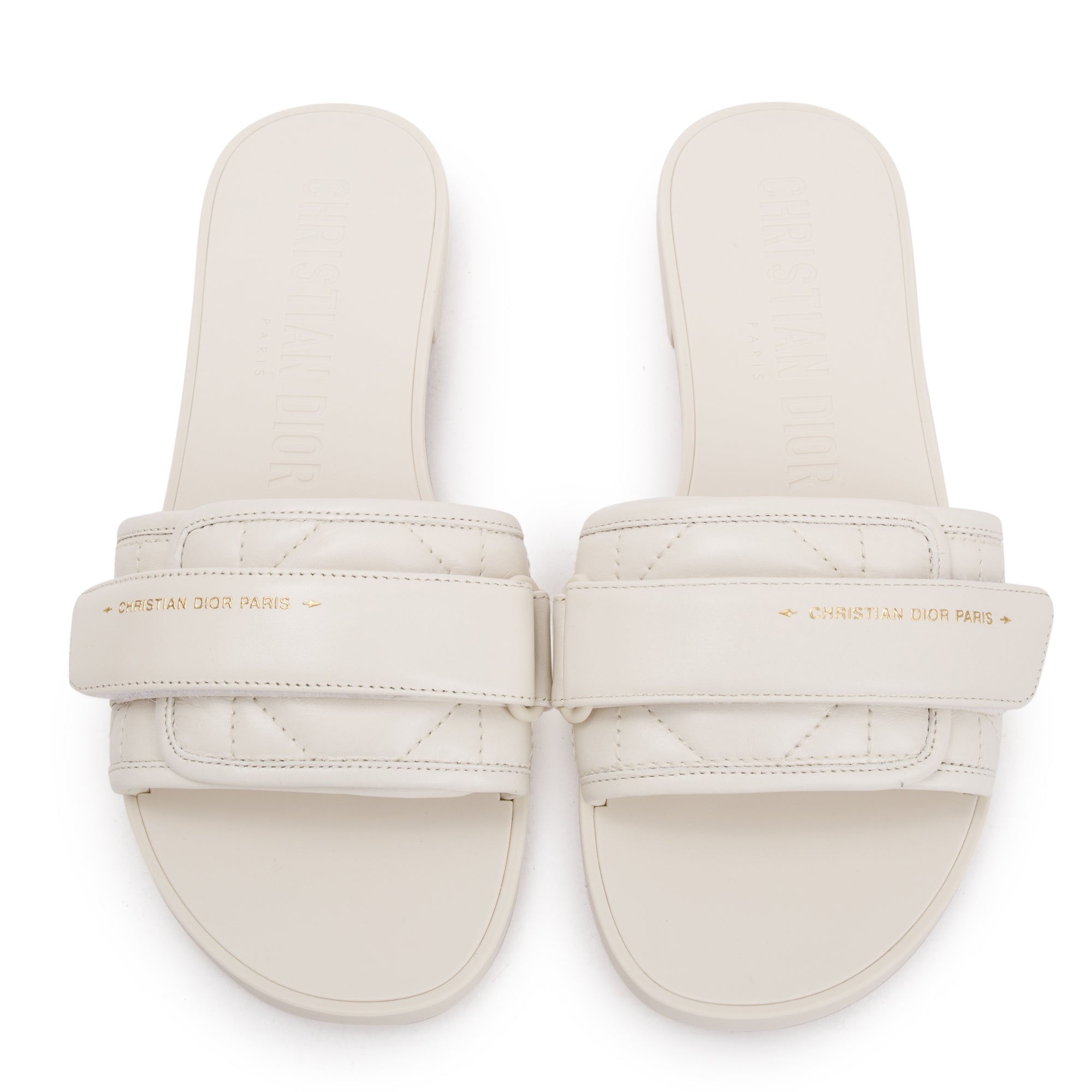 Christian Dior Off White Cannage Quilted Leather Dio(r)evolution Slide, Size 36 w/ Box