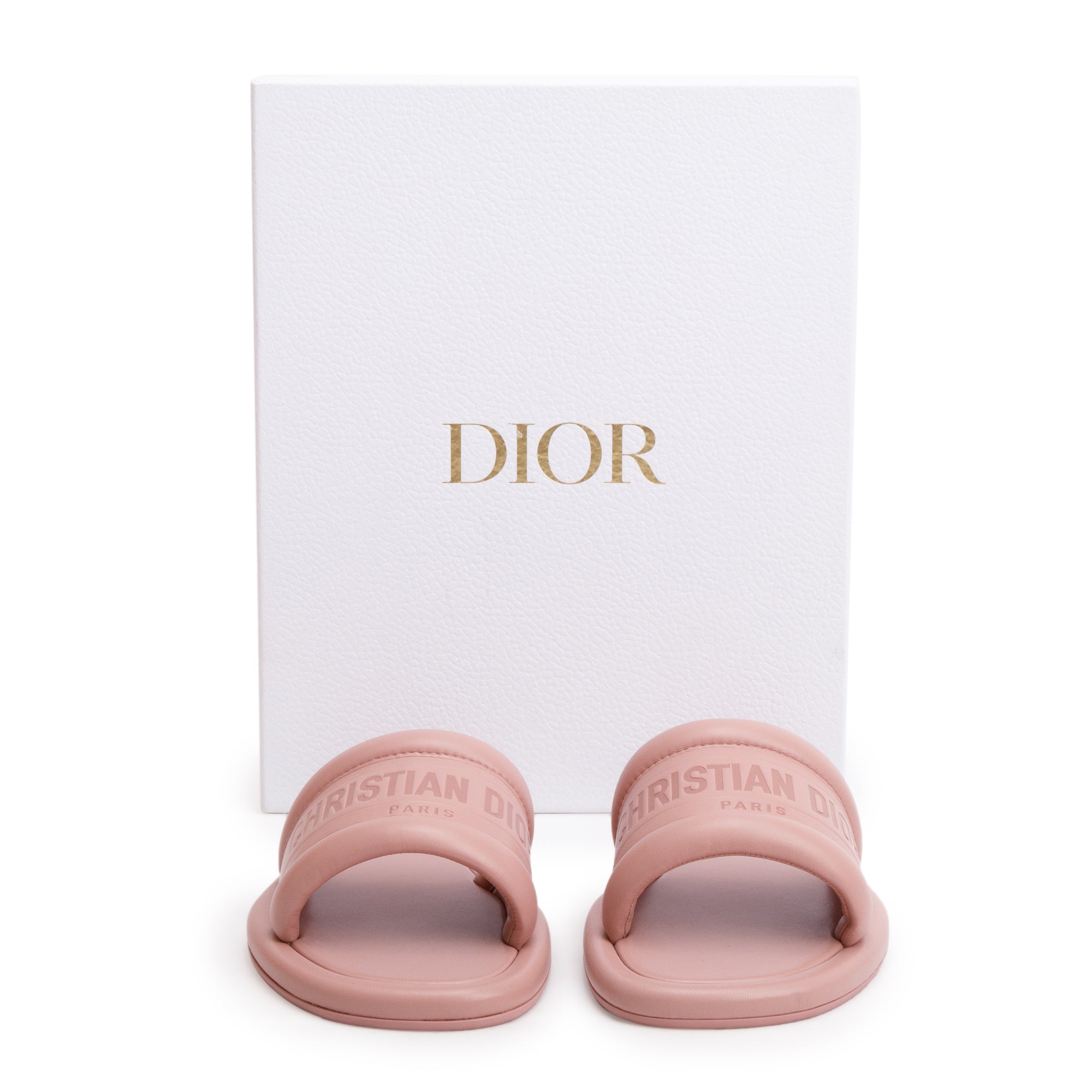 Christian Dior PInk Embossed Lambskin Leather Every-D Slide, Size 38.5 w/ Box