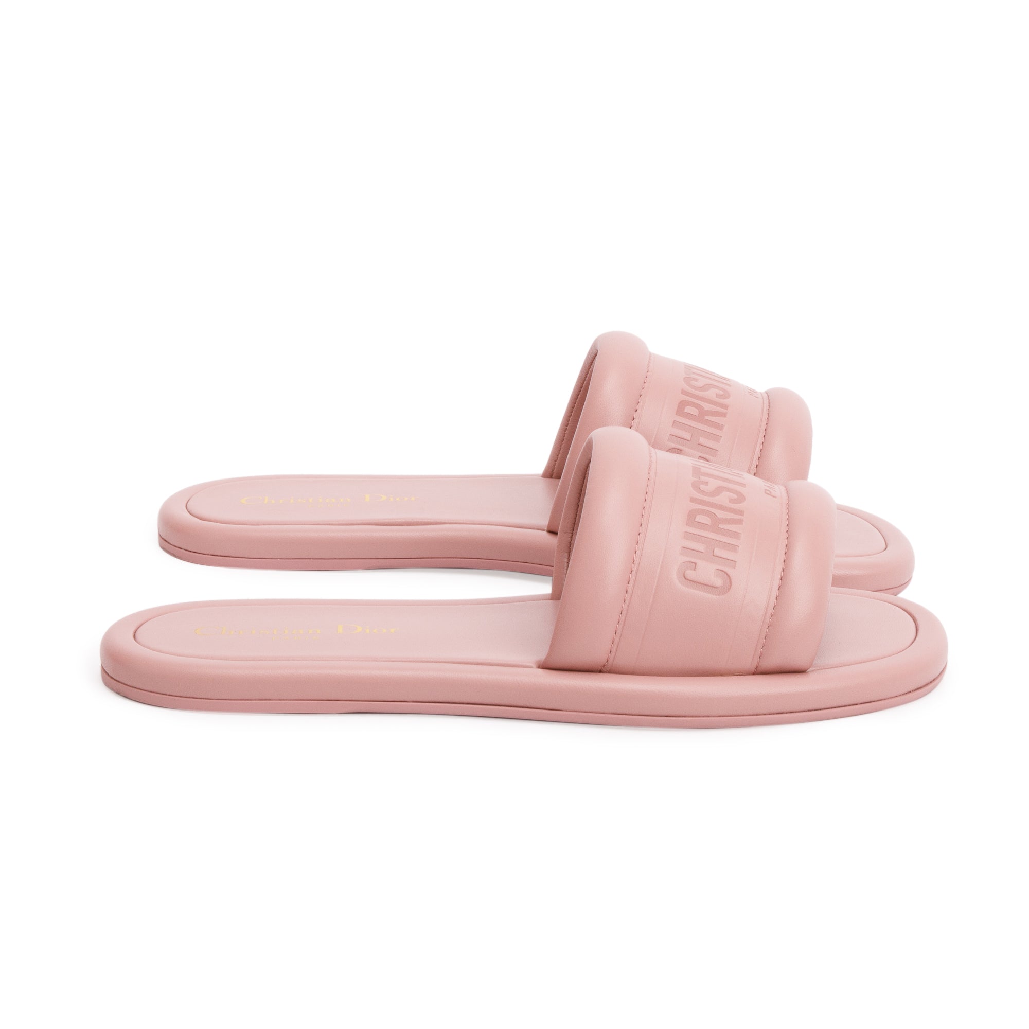 Christian Dior PInk Embossed Lambskin Leather Every-D Slide, Size 38.5 w/ Box