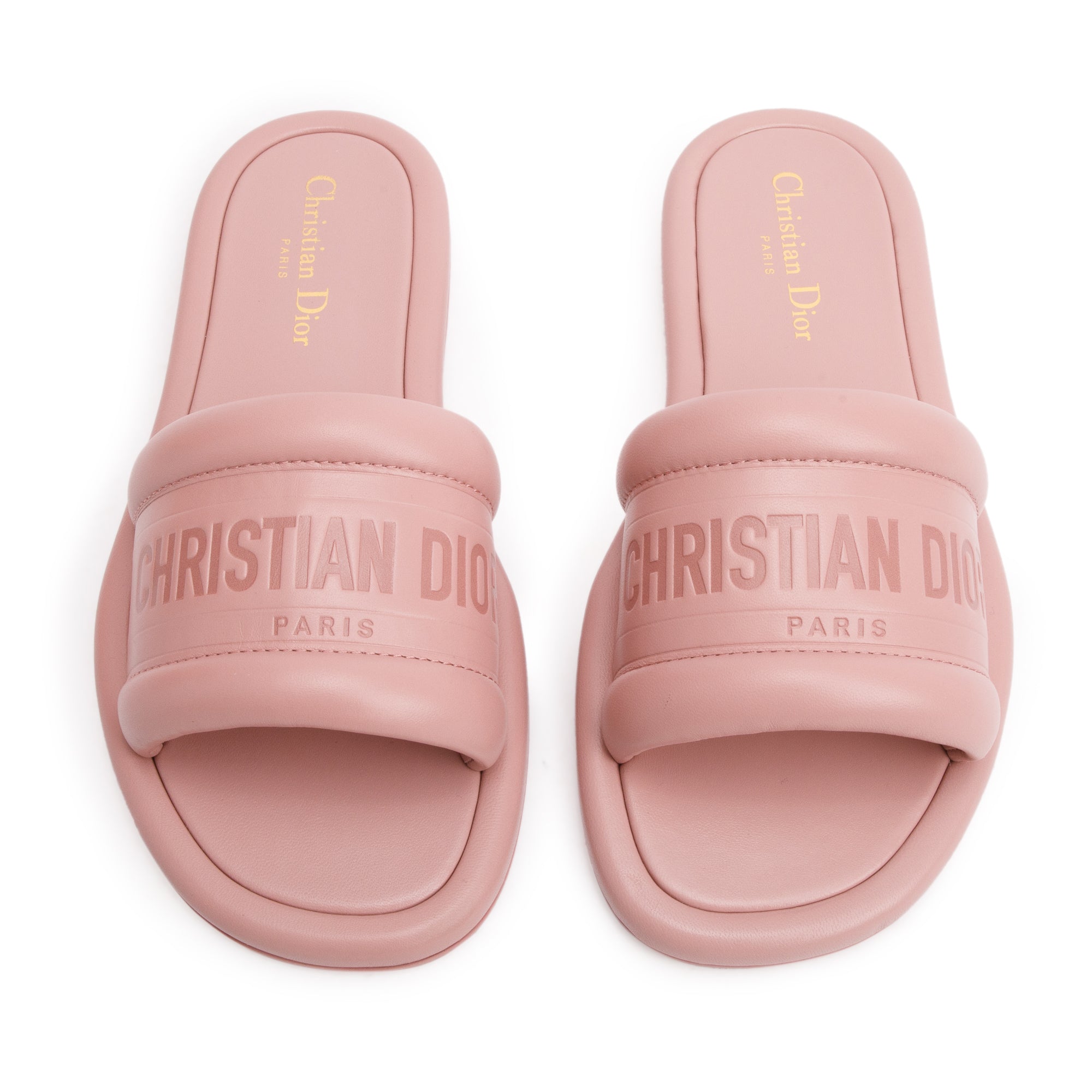 Christian Dior PInk Embossed Lambskin Leather Every-D Slide, Size 38.5 w/ Box