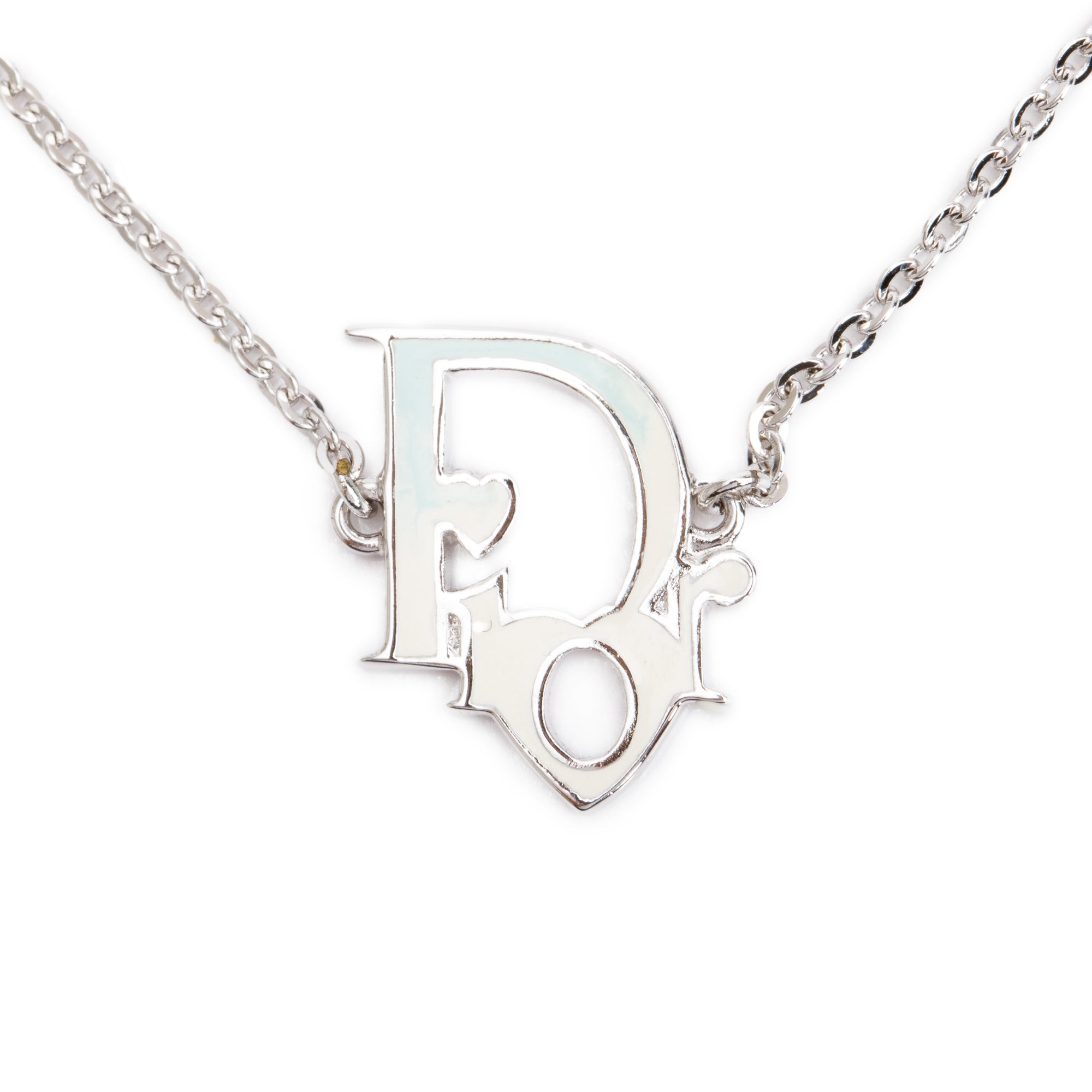 Christian Dior Palladium Plated Enamel Oblique Logo Bead Station Necklace
