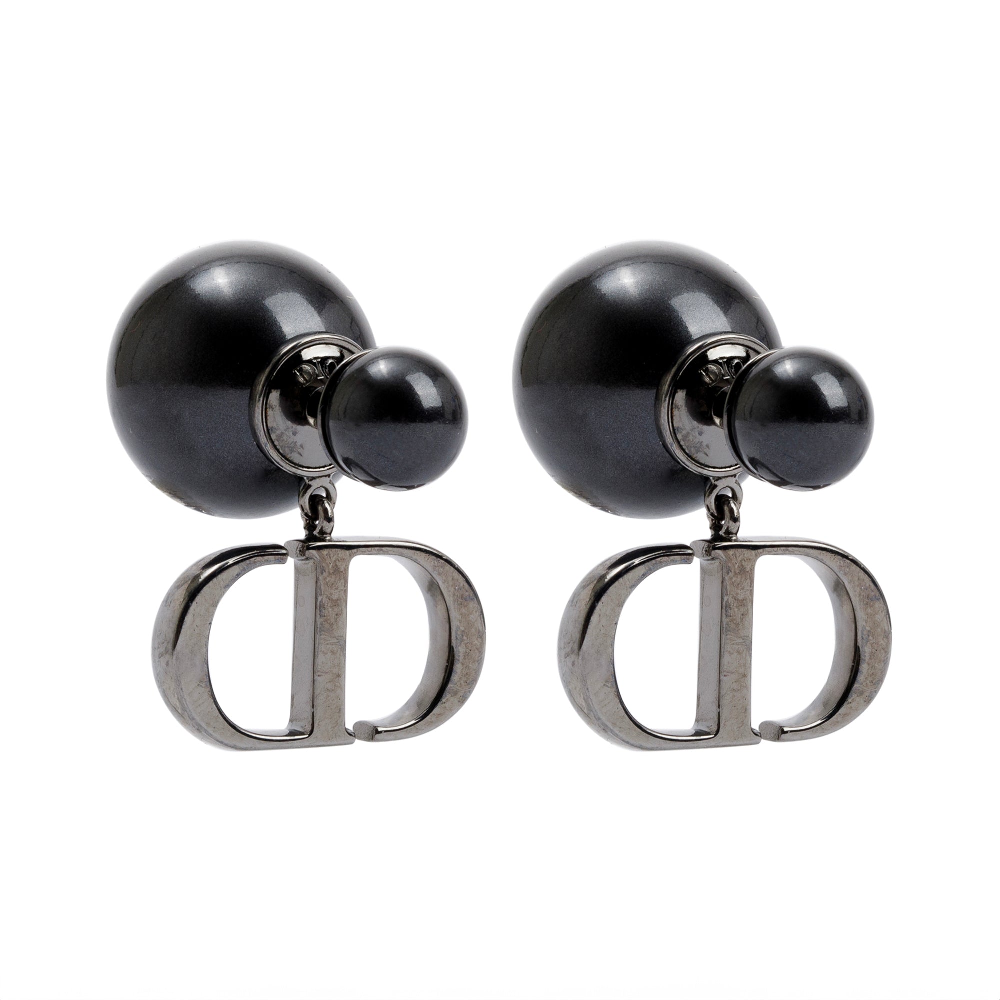 Christian Dior Palladium Plated Faux Pearl CD Tribales Drop Earrings w/ Box