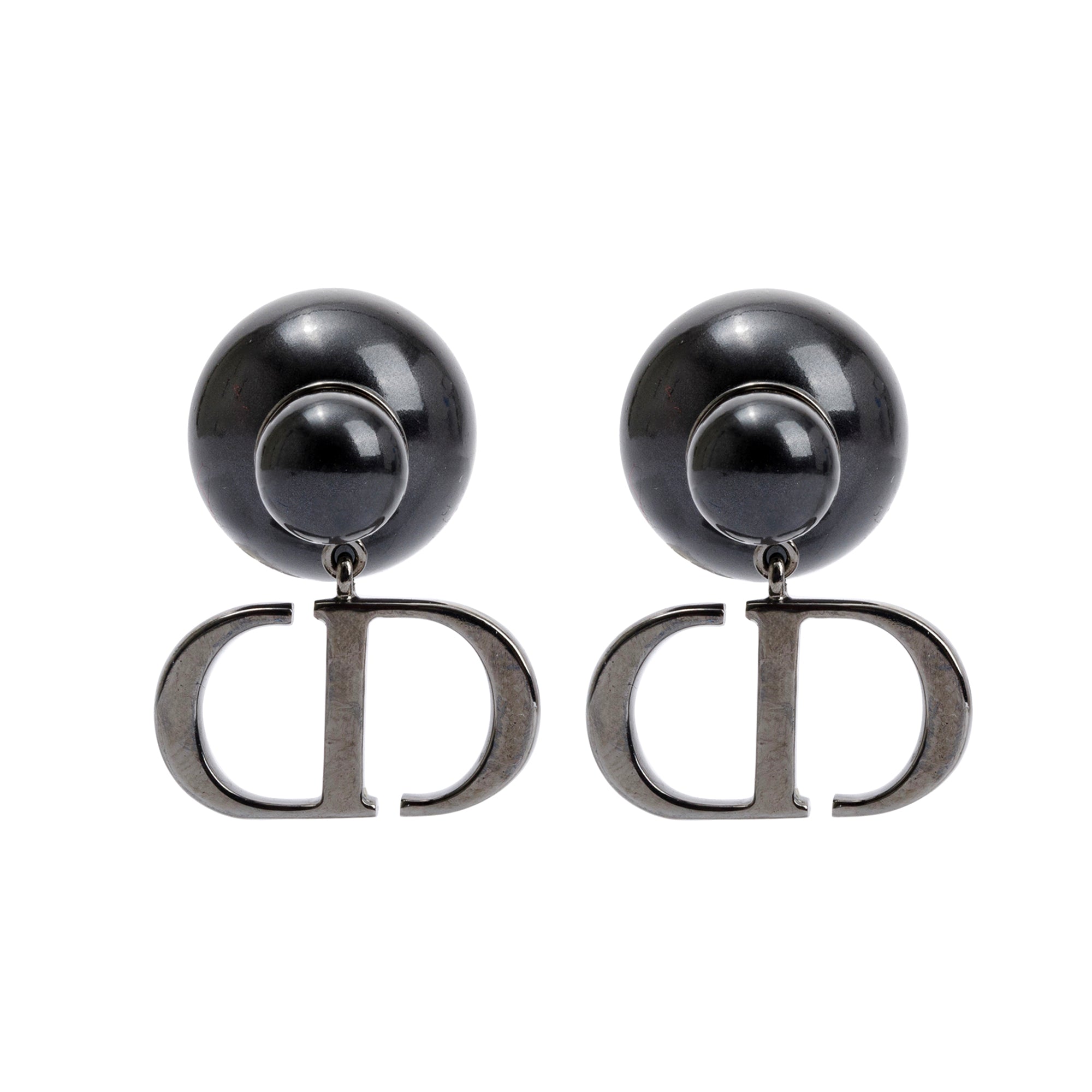 Christian Dior Palladium Plated Faux Pearl CD Tribales Drop