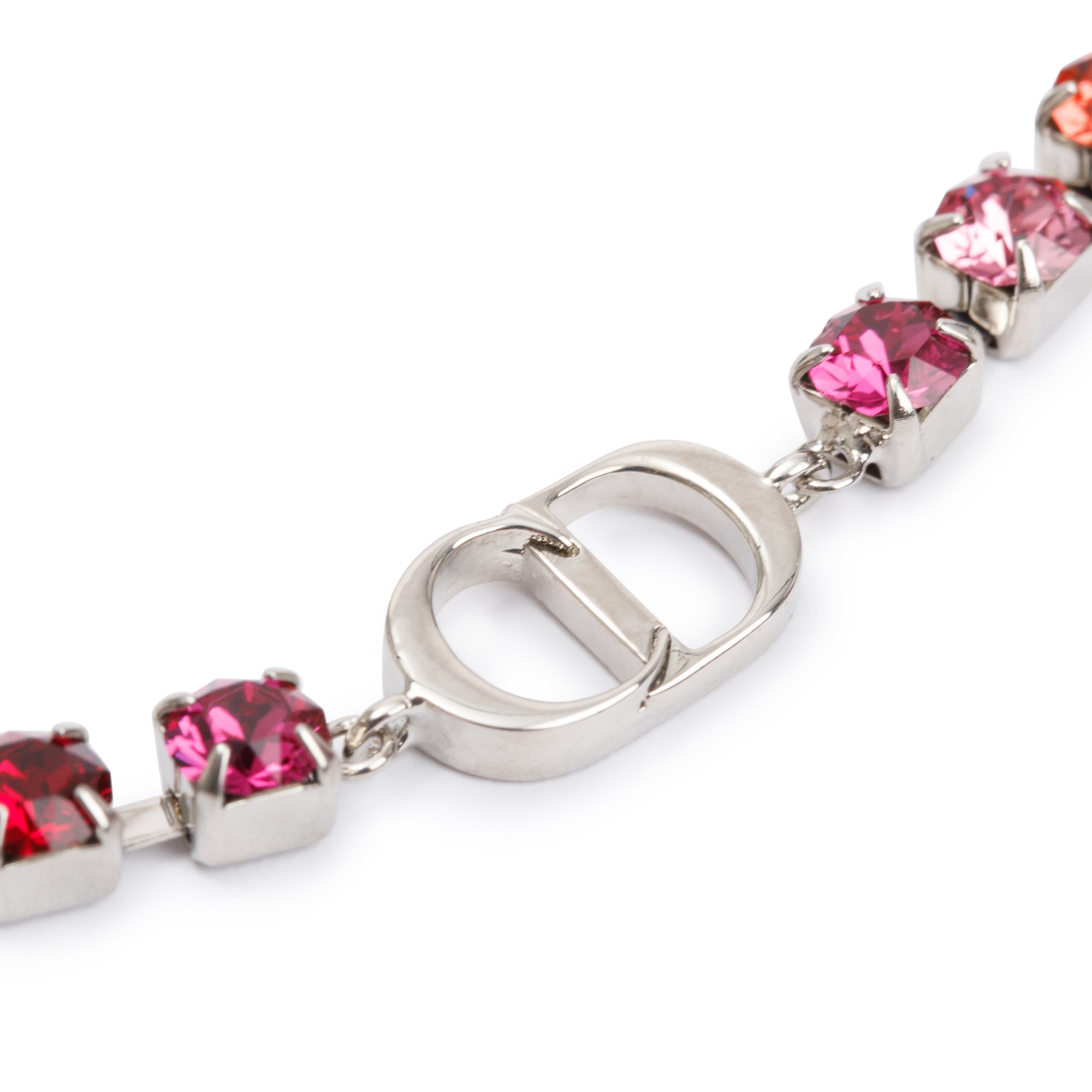 Christian Dior Palladium Plated Multicolour Crystal Link Bracelet w/ Box