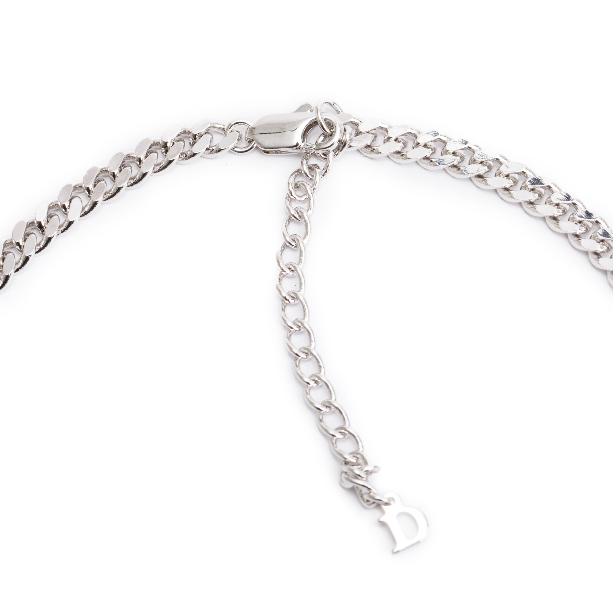 Christian Dior Palladium Plated Pink Enamel Logo Bow Pendant Necklace