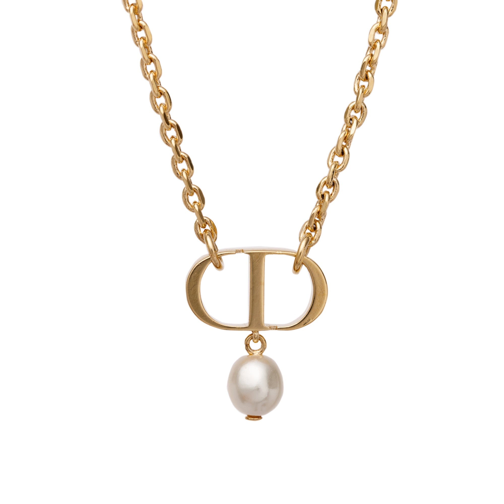 Christian Dior 1980s Gold CD Logo Necklace · INTO