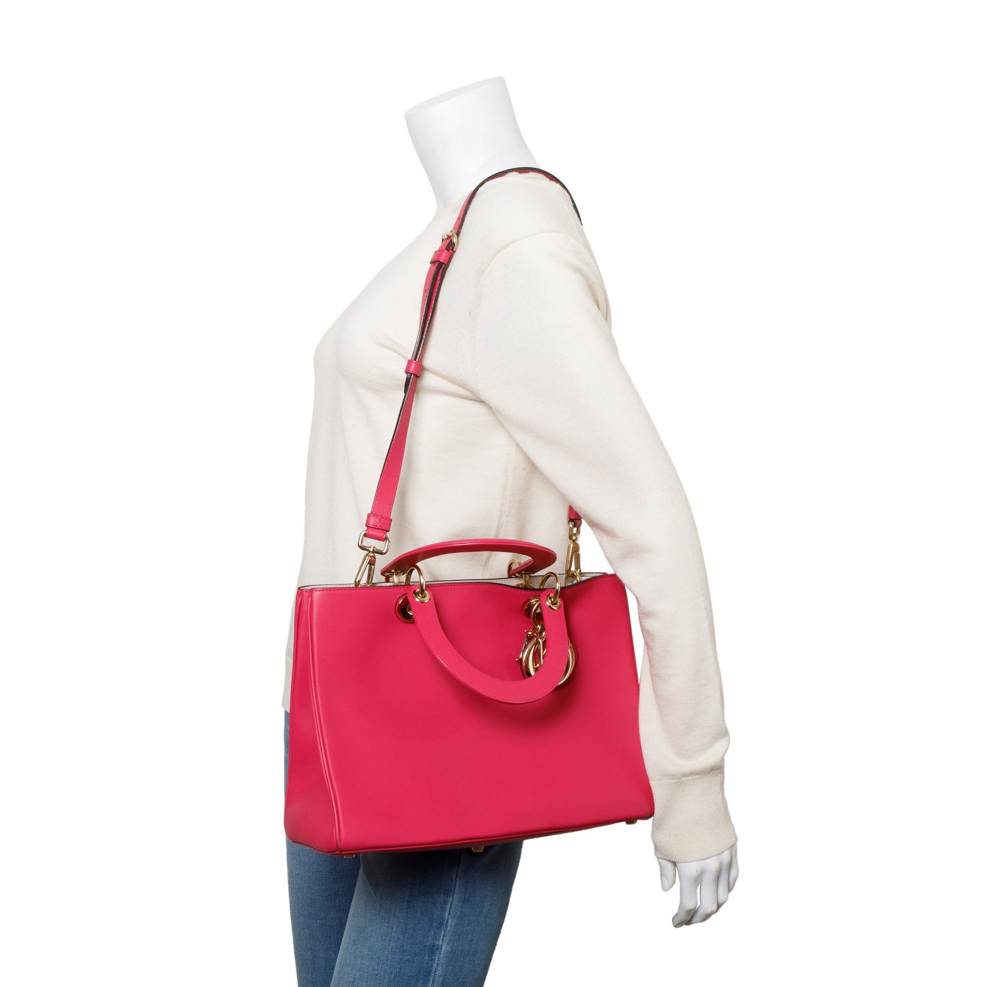 Christian Dior Pink Calfskin Leather Medium Diorissimo Tote w/ Pouch