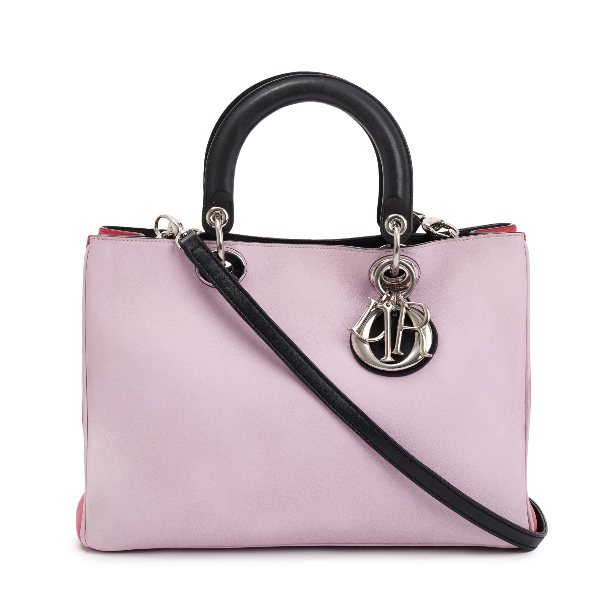 Christian Dior Pink Calfskin Leather Medium Diorissimo Tote w/ Strap, Pouch & Authenticity Card