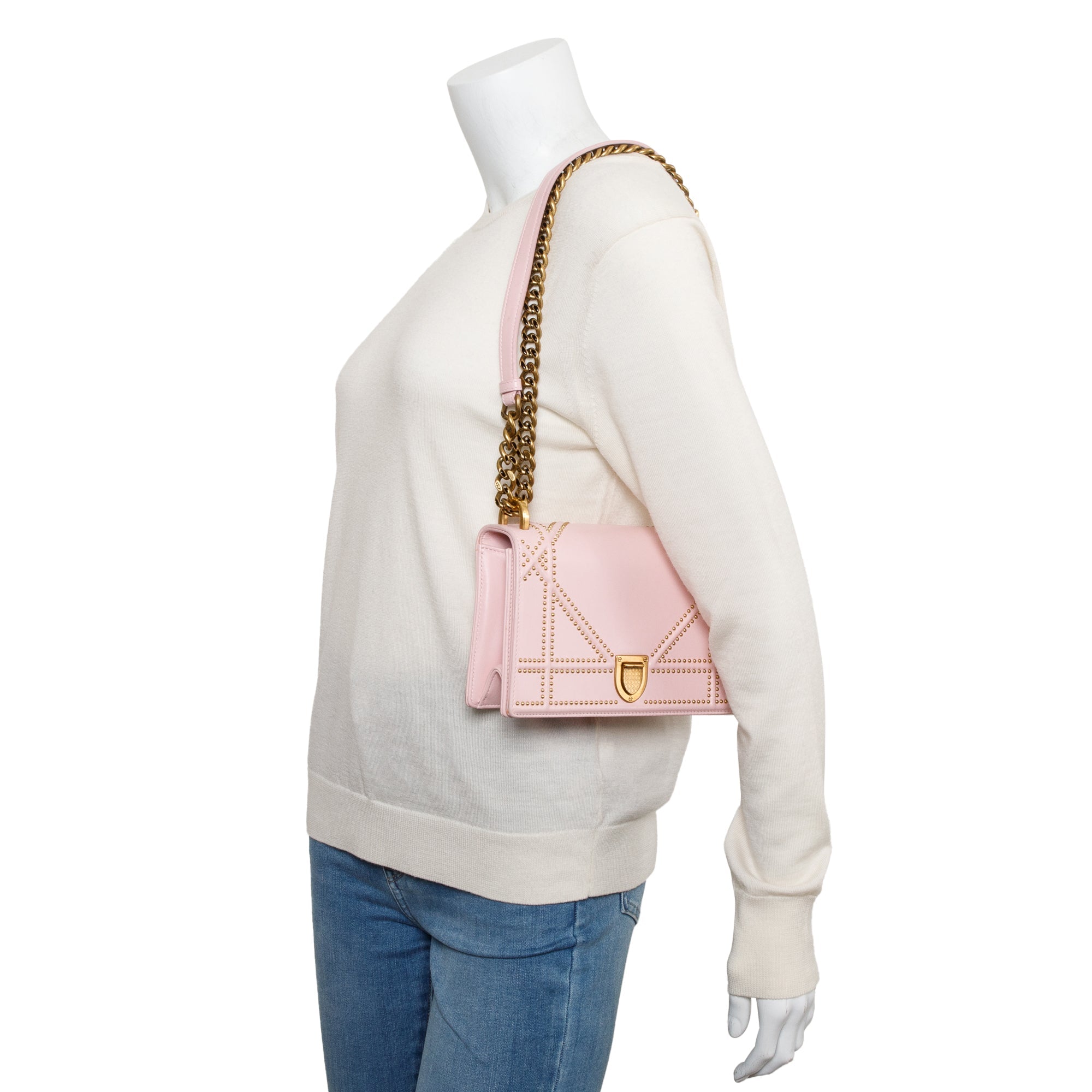 Christian Dior Pink Calfskin Leather Small Studded Diorama Flap Bag