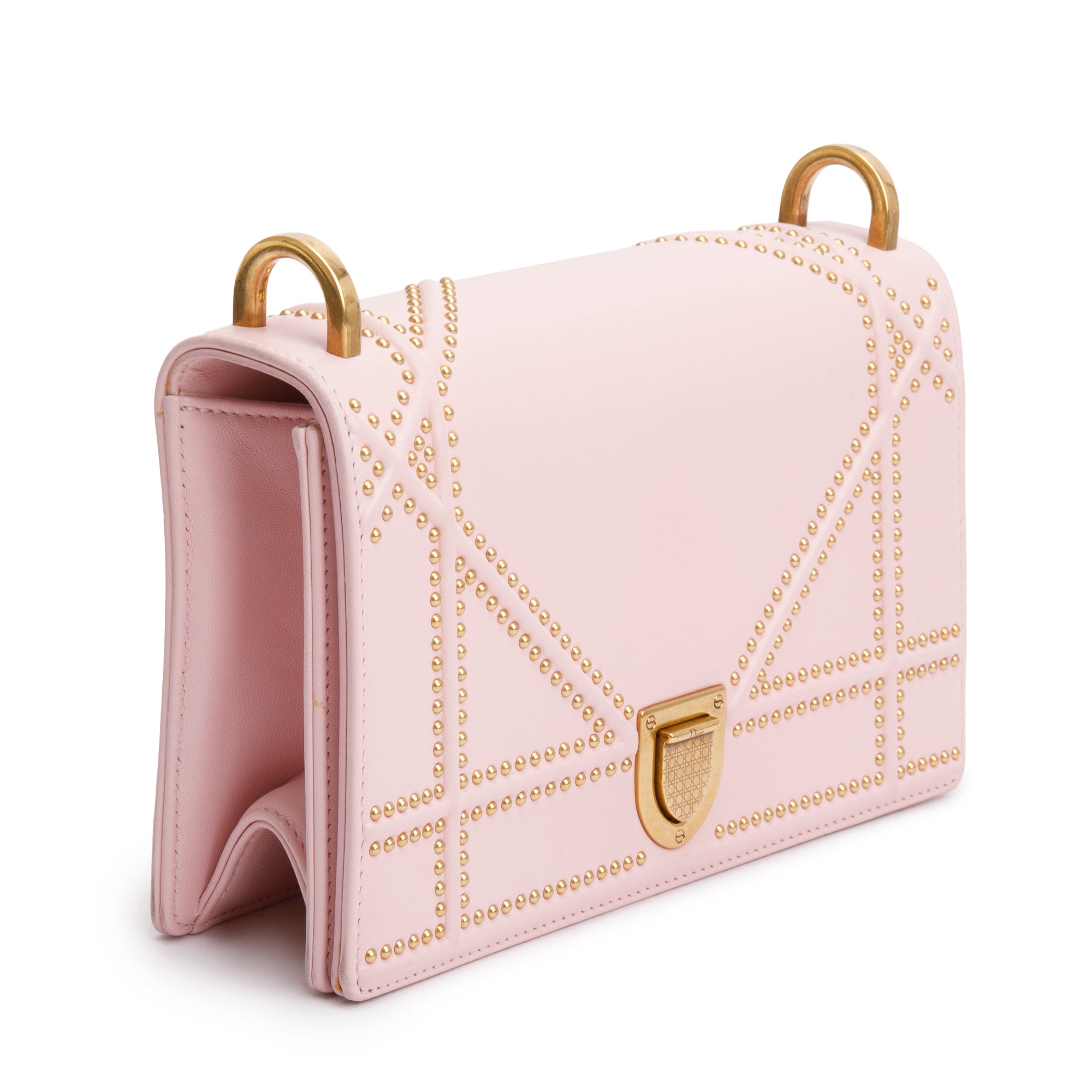 Christian Dior Pink Calfskin Leather Small Studded Diorama Flap Bag