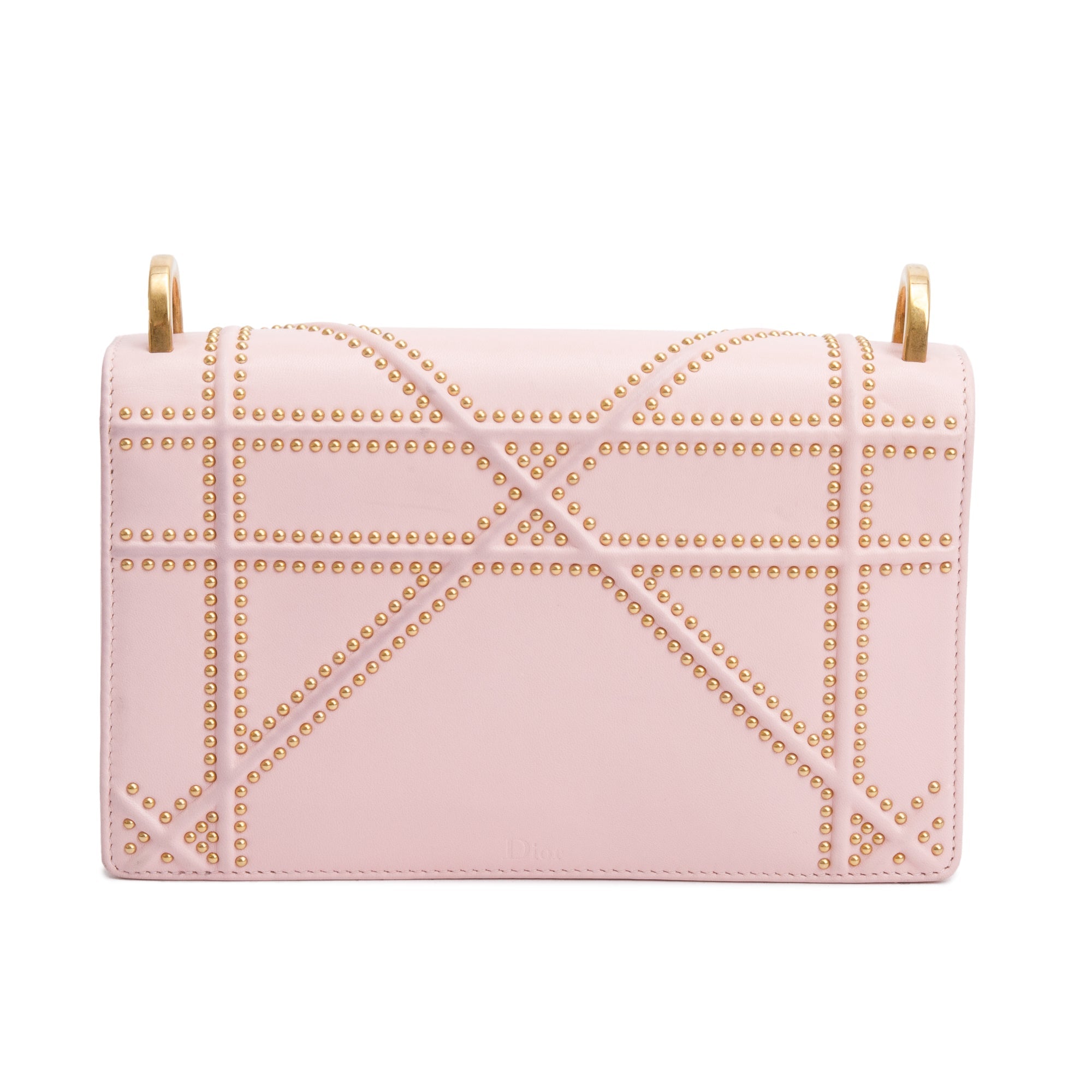 Christian Dior Pink Calfskin Leather Small Studded Diorama Flap Bag