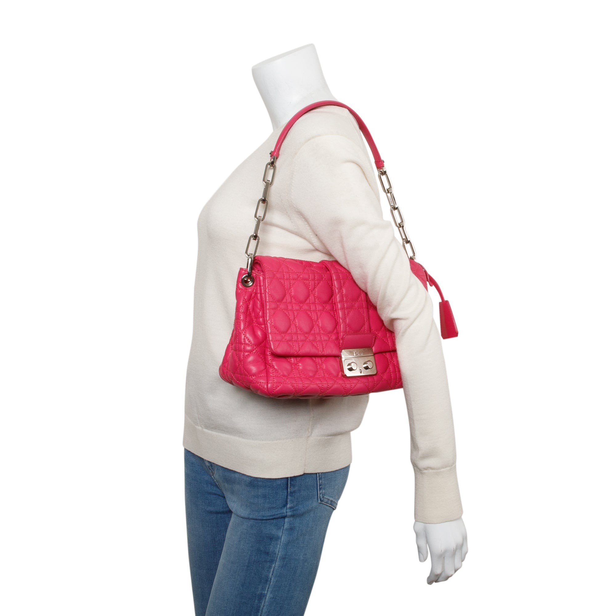 Christian Dior Pink Cannage Calfskin Leather New Lock Flap Bag w/ Authenticity Card & Receipt