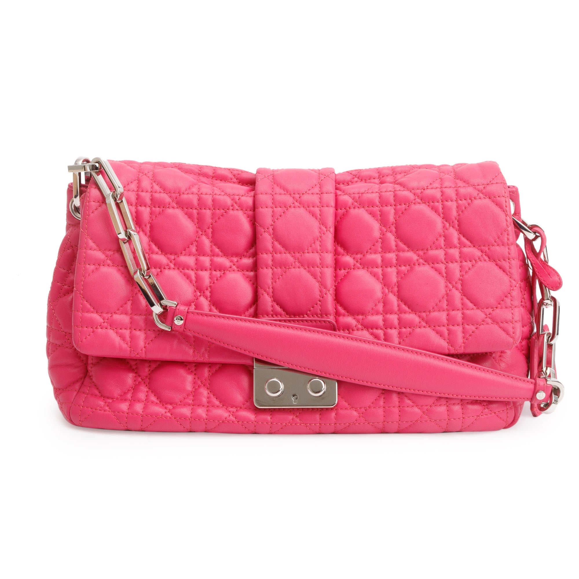 Christian Dior Pink Cannage Calfskin Leather New Lock Flap Bag w/ Authenticity Card & Receipt