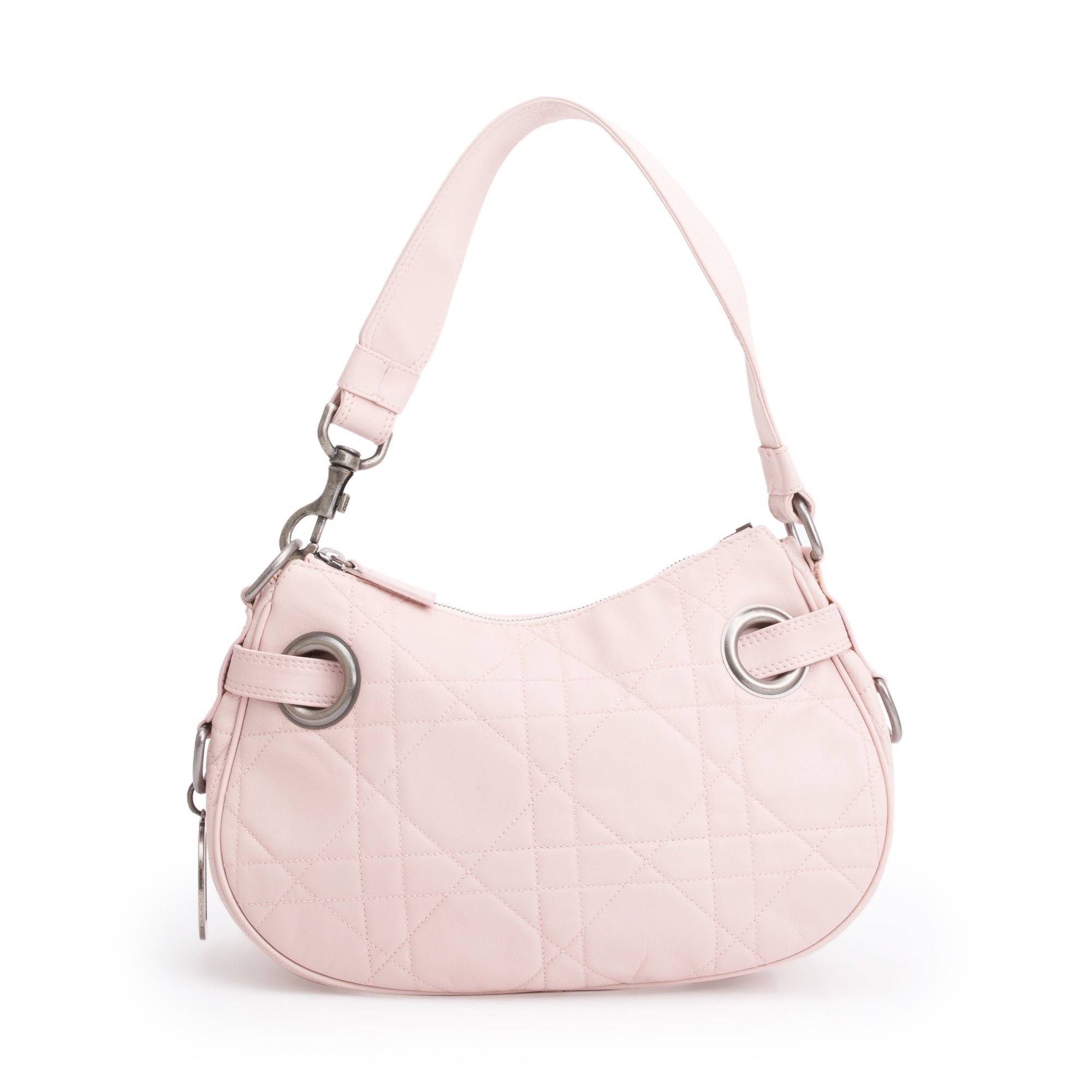 Christian Dior Pink Cannage Lambskin Leather Small D Charm Hobo w/ Authenticity Card