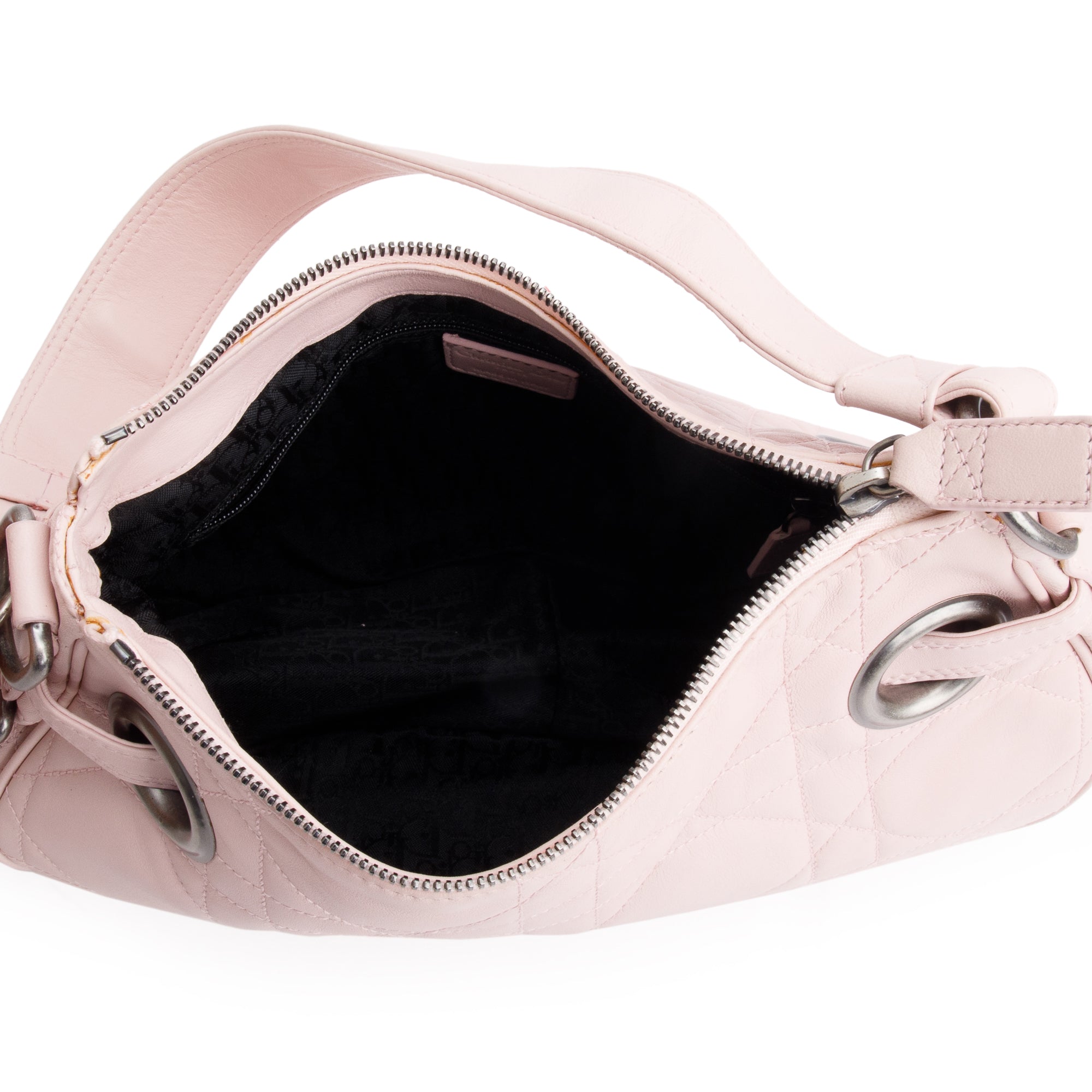 Christian Dior Pink Cannage Lambskin Leather Small D Charm Hobo w/ Authenticity Card