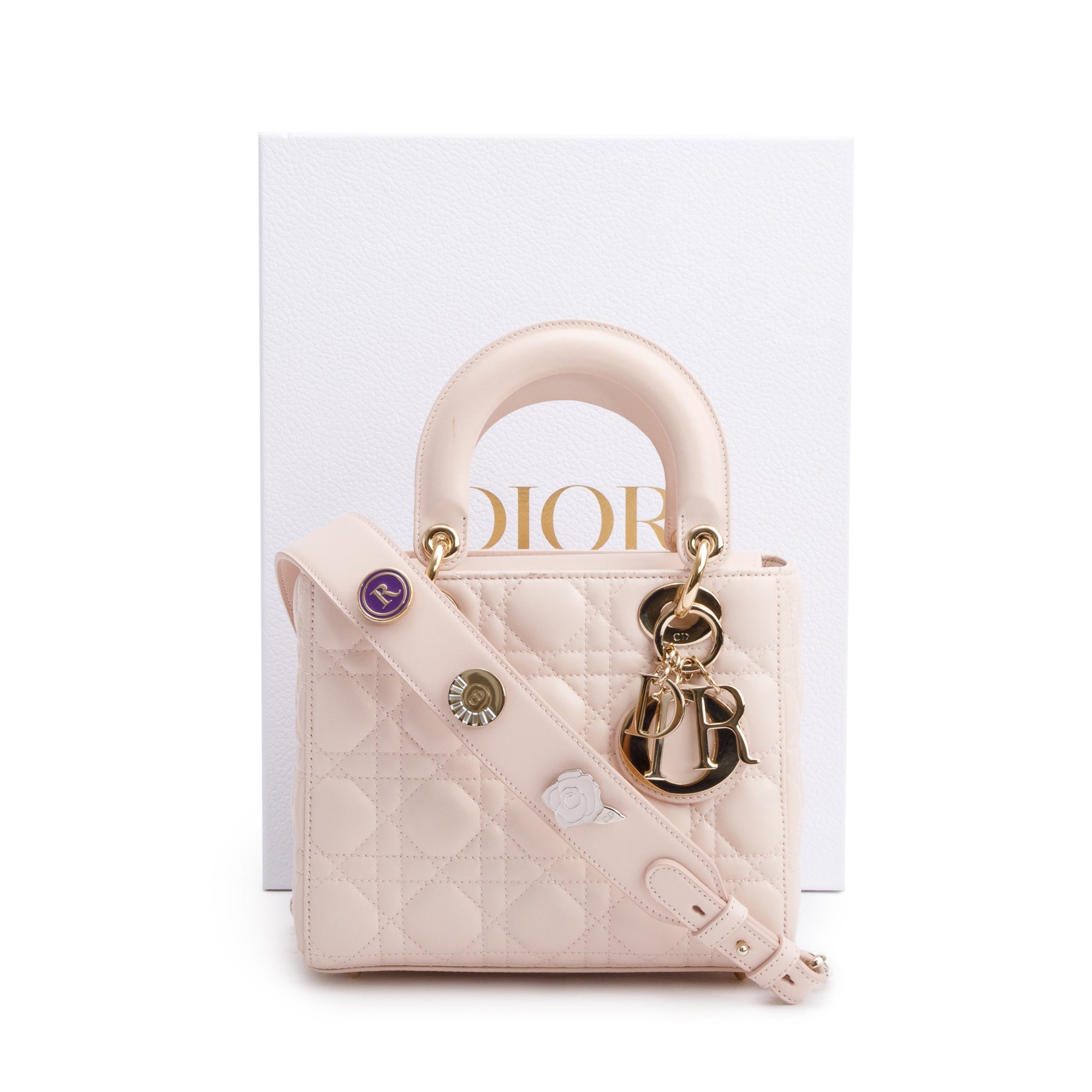 Christian Dior Pink Cannage Lambskin Leather Small Lady Dior My AbCDior Bag w/ Strap & Box