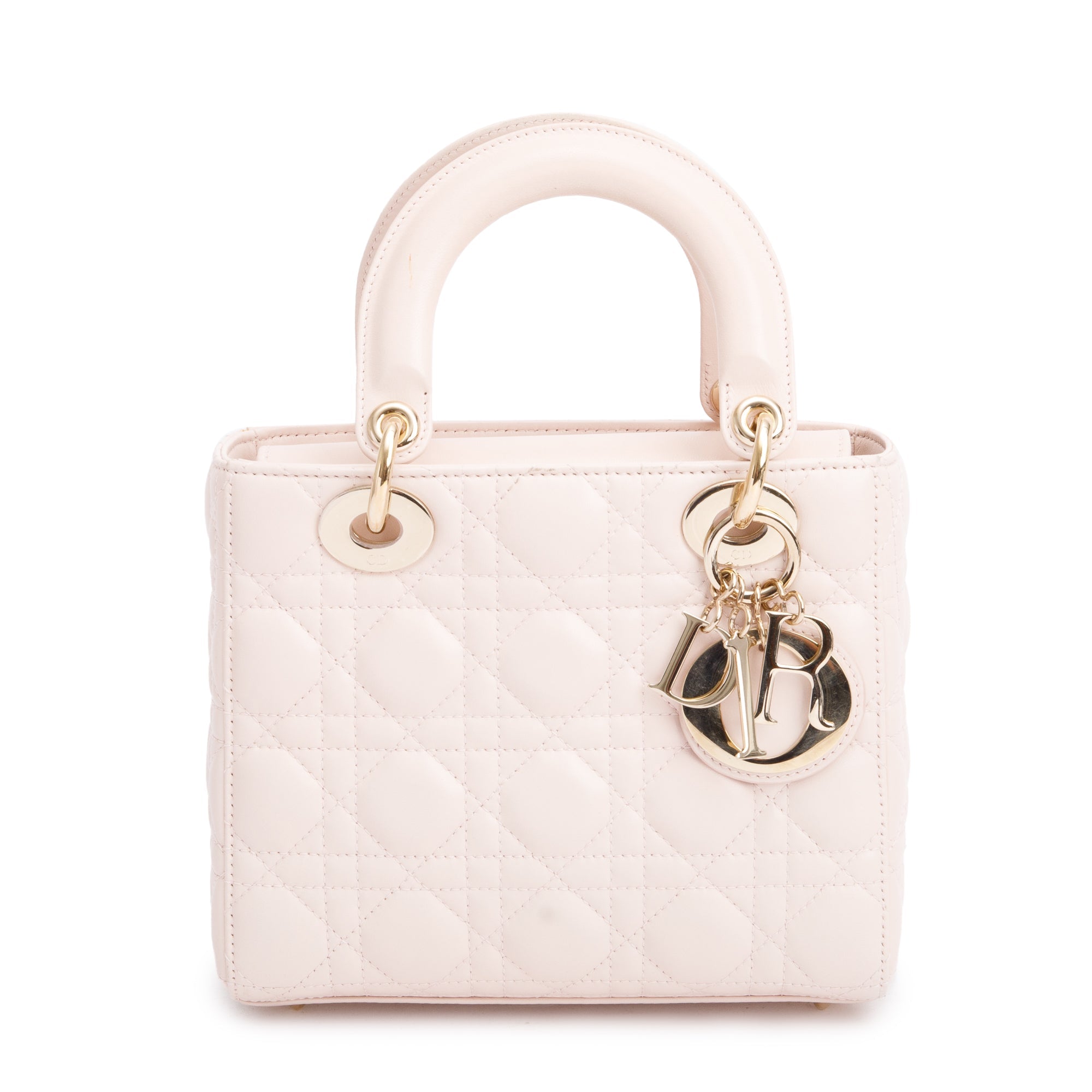 Christian Dior Pink Cannage Lambskin Leather Small Lady Dior My AbCDior Bag w/ Strap & Box