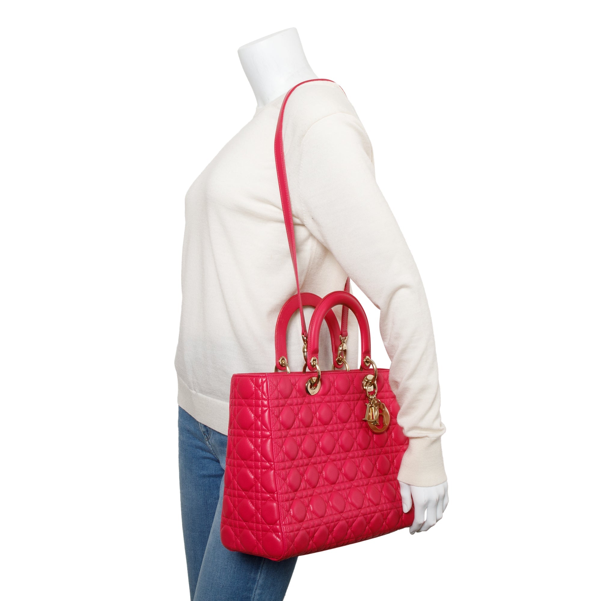 Christian Dior Pink Cannage Leather Large Lady Dior Bag w/ Strap