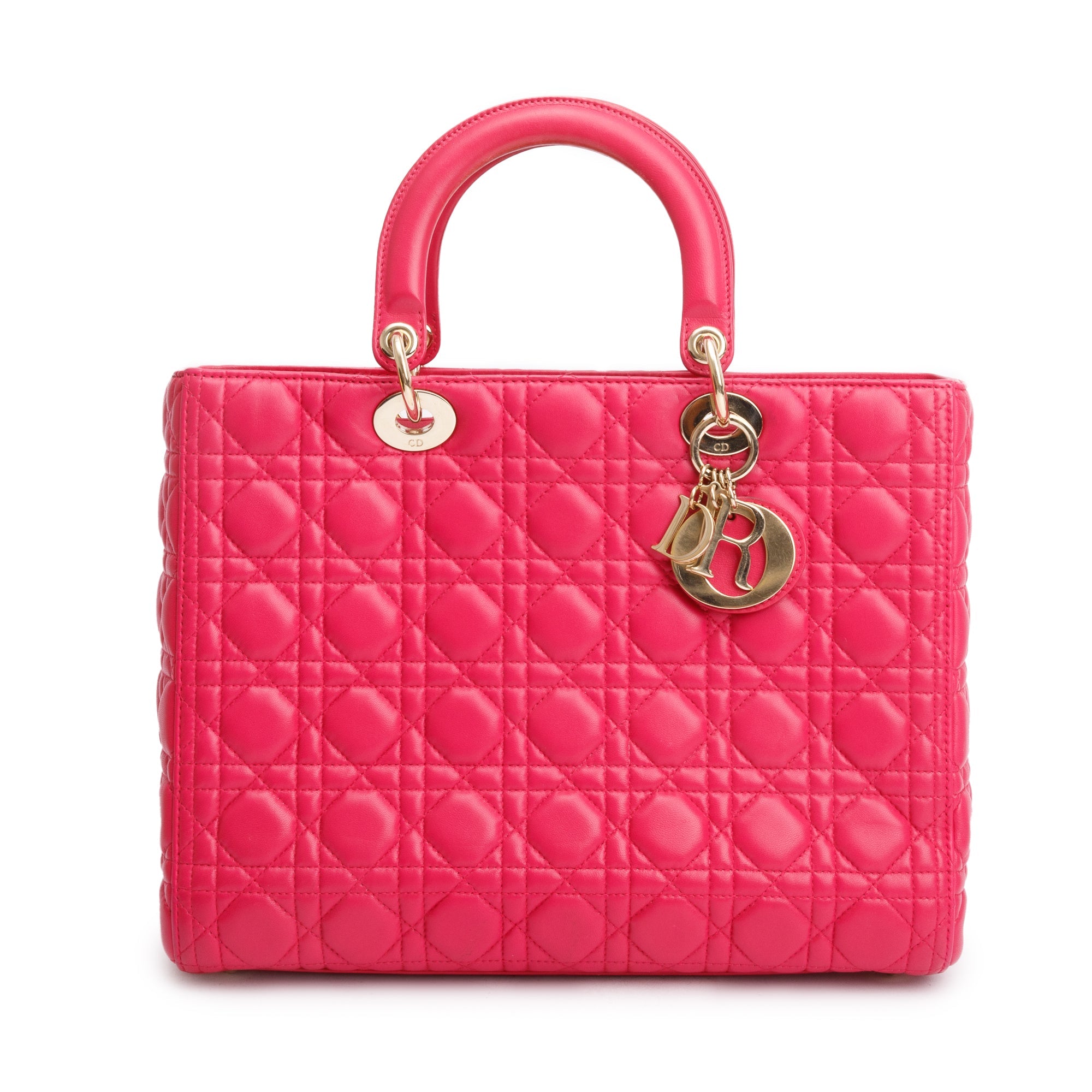 Christian Dior Pink Cannage Leather Large Lady Dior Bag w/ Strap