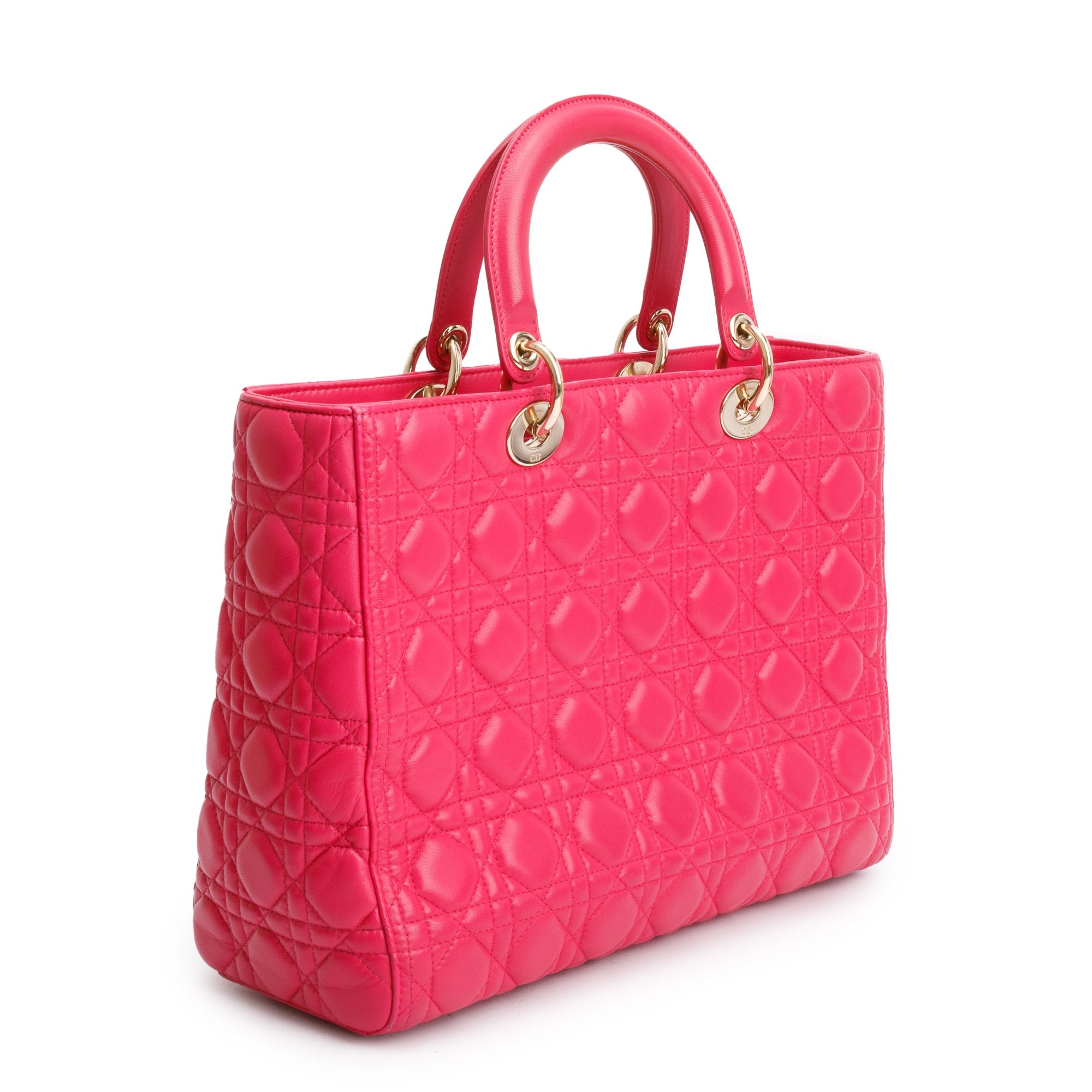 Christian Dior Pink Cannage Leather Large Lady Dior Bag w/ Strap
