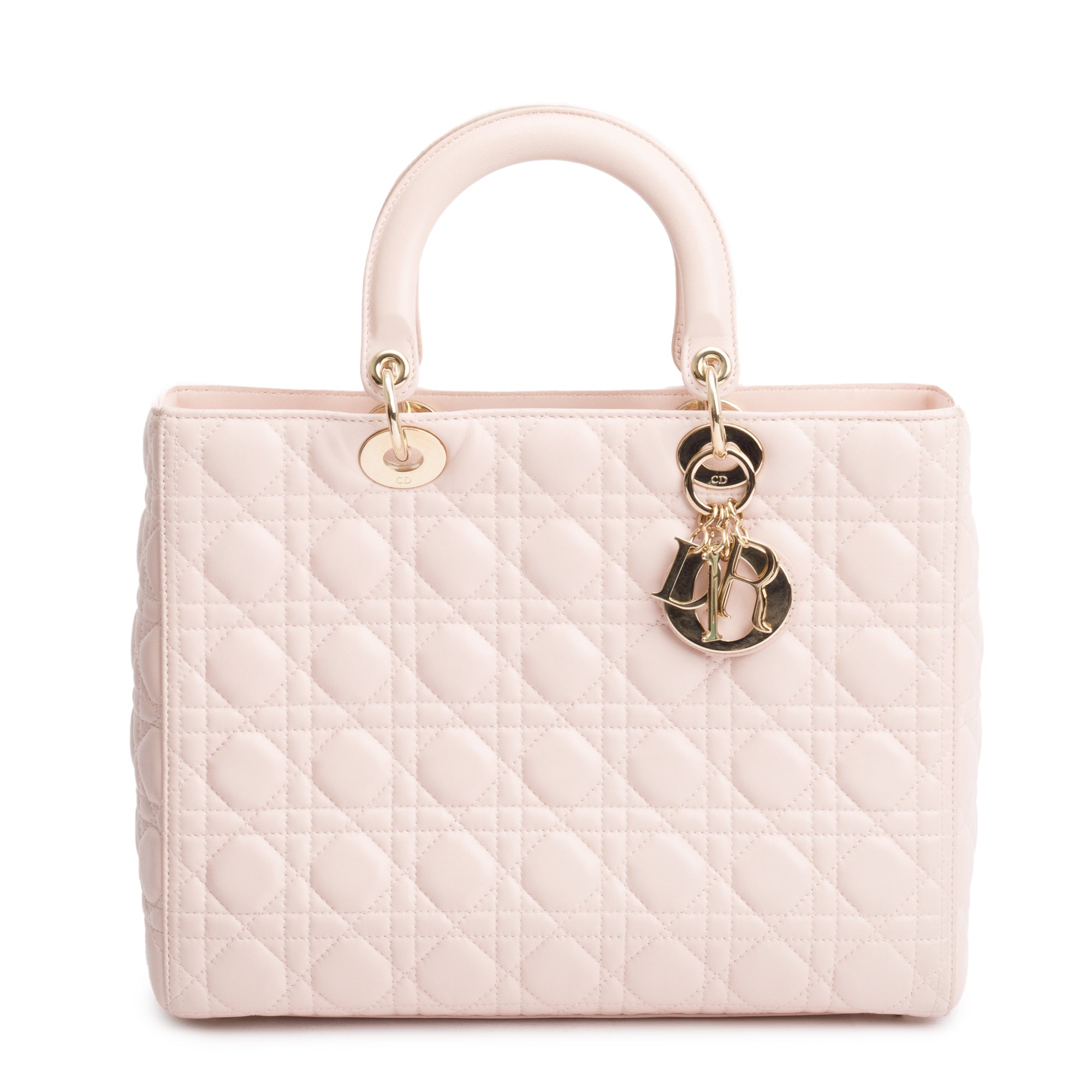 Christian Dior Pink Cannage Leather Large Lady Dior Bag w/ Strap & Authenticity Card