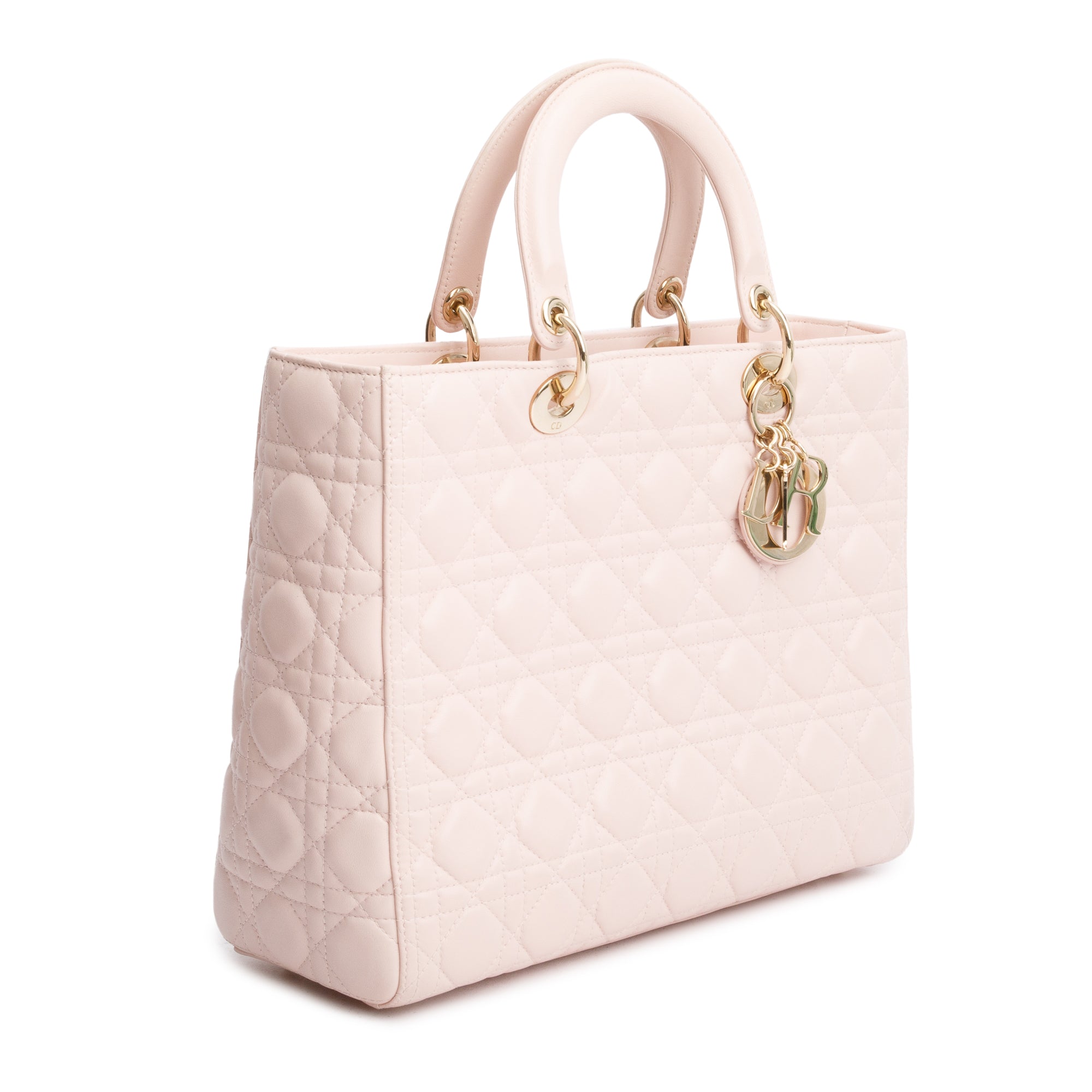 Christian Dior Pink Cannage Leather Large Lady Dior Bag w/ Strap & Authenticity Card