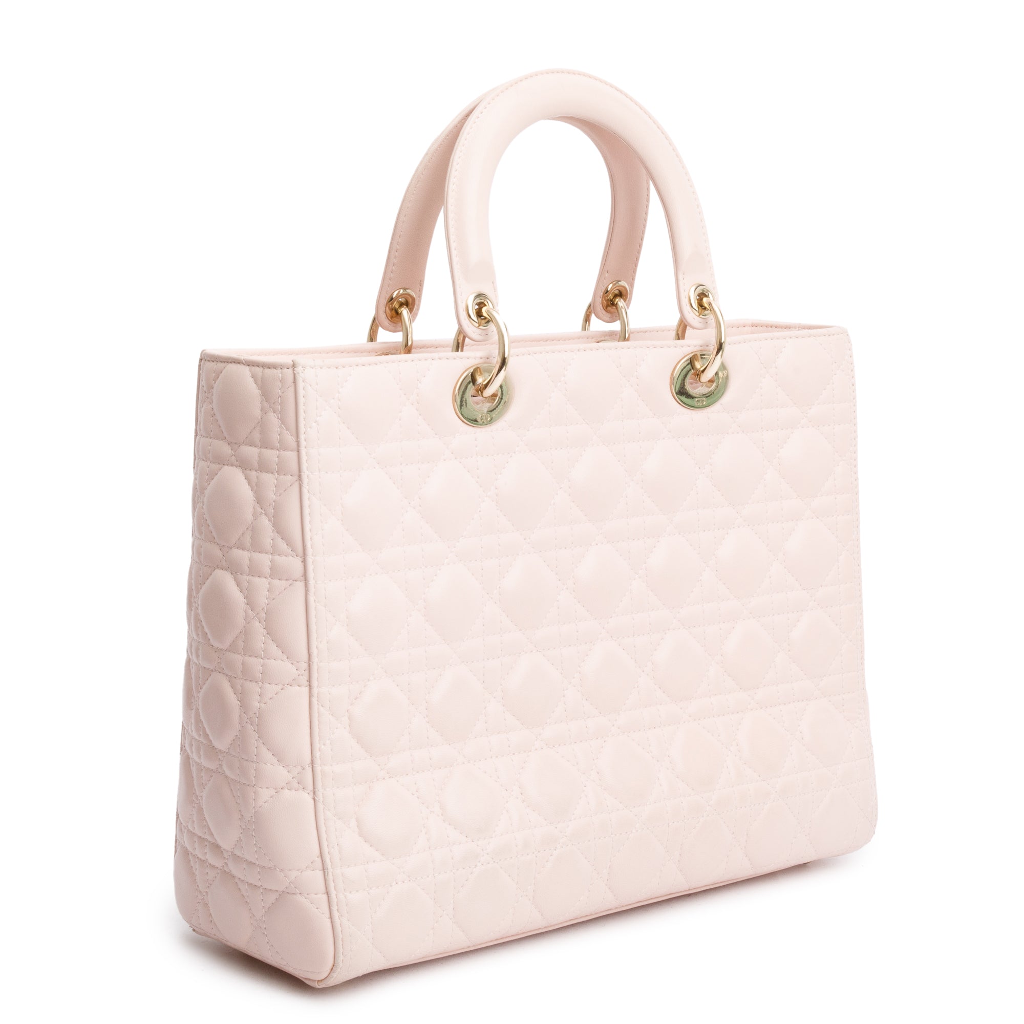 Christian Dior Pink Cannage Leather Large Lady Dior Bag w/ Strap & Authenticity Card