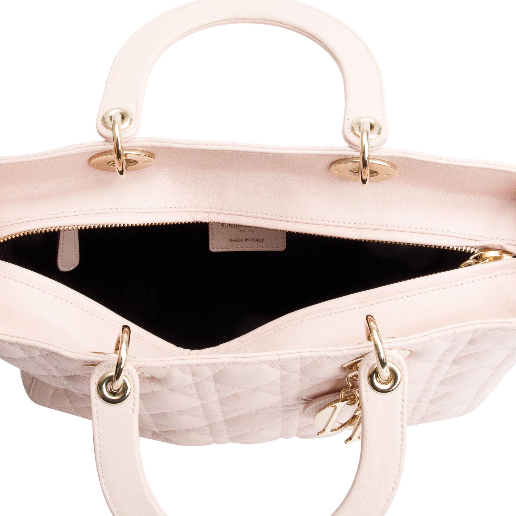 Christian Dior Pink Cannage Leather Large Lady Dior Bag w/ Strap & Authenticity Card