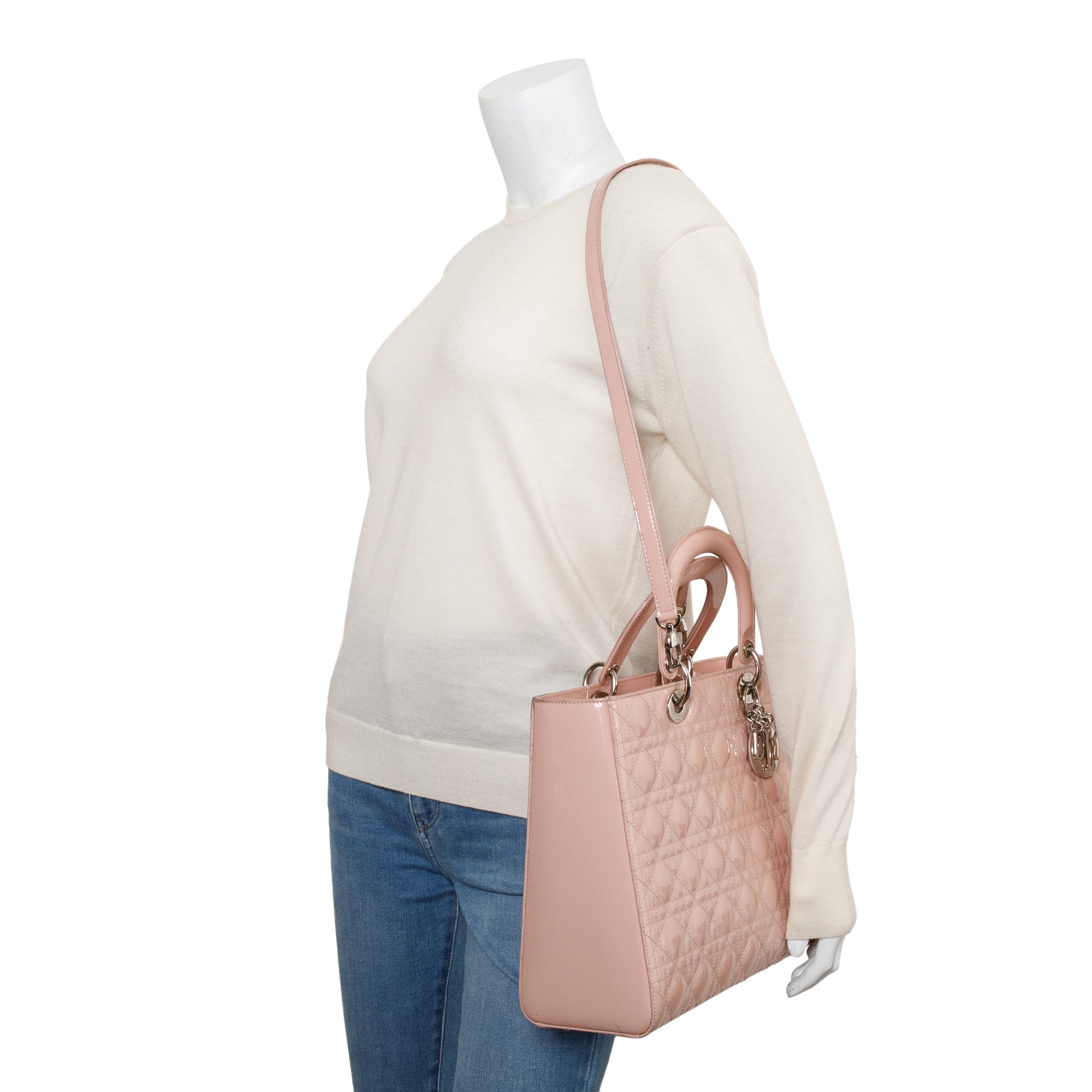 Christian Dior Pink Cannage Patent Leather Large Lady Dior Bag w/ Box & Strap