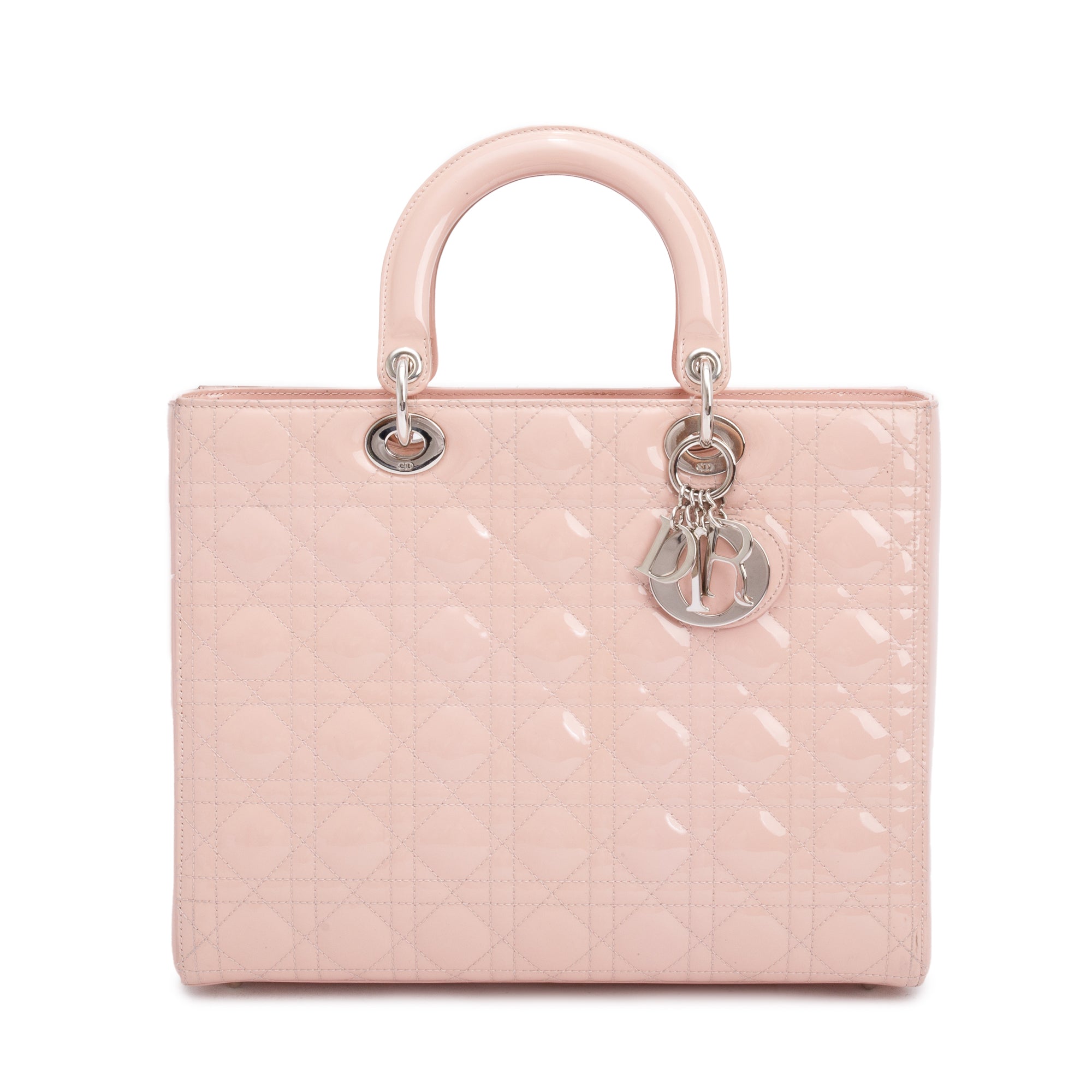 Christian Dior Pink Cannage Patent Leather Large Lady Dior Bag w/ Box & Strap