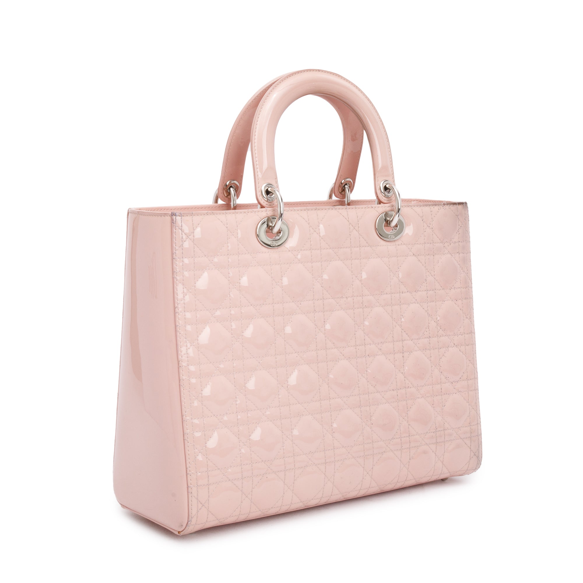 Christian Dior Pink Cannage Patent Leather Large Lady Dior Bag w/ Box & Strap