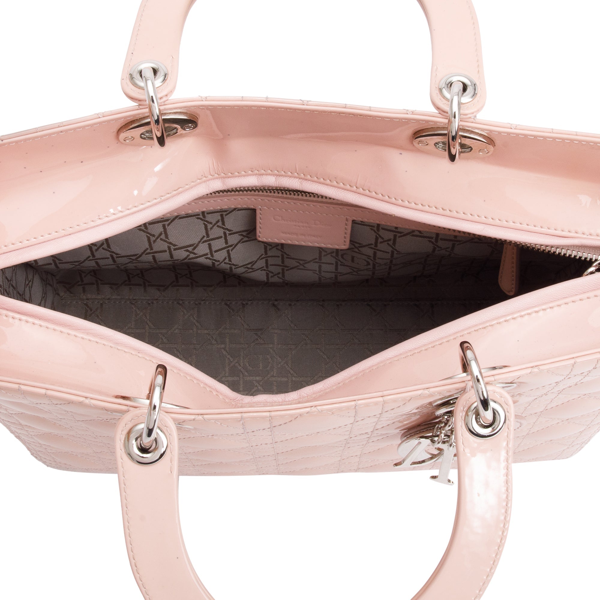 Christian Dior Pink Cannage Patent Leather Large Lady Dior Bag w/ Box & Strap