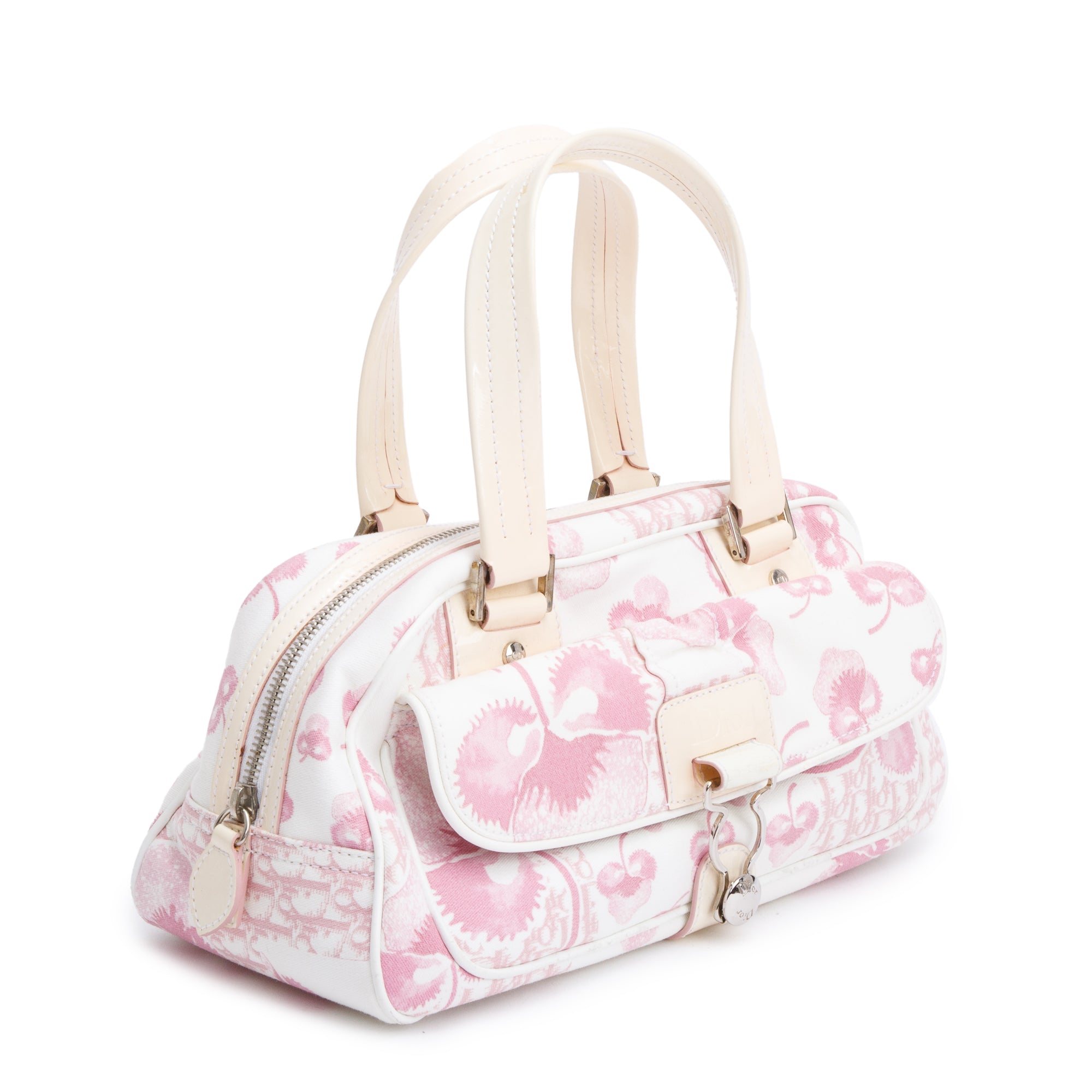 Christian Dior Pink Diorissimo Cherry Blossom Canvas Girly Satchel Bag w/ Authenticity Card