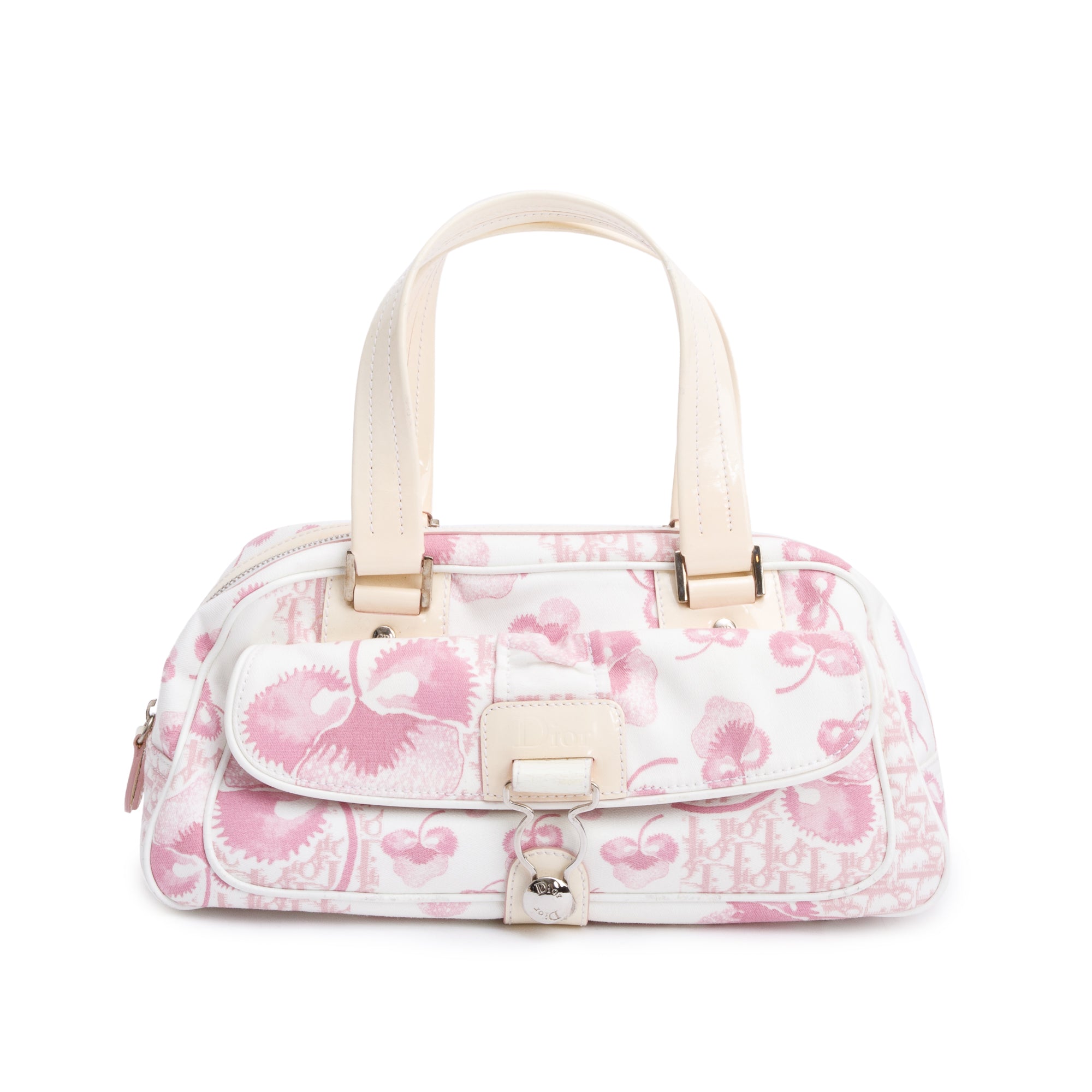Christian Dior Pink Diorissimo Cherry Blossom Canvas Girly Satchel Bag w/ Authenticity Card
