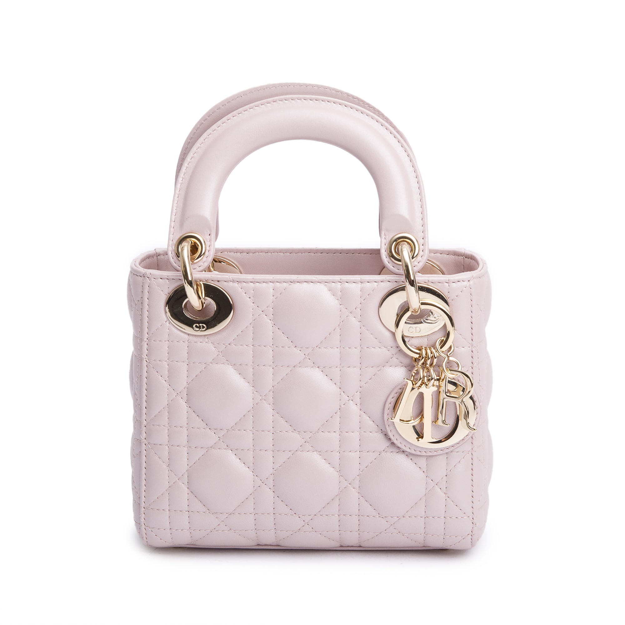 Christian Dior Pink Iridescent Cannage Leather Mini Lady Dior Bag w/ Strap