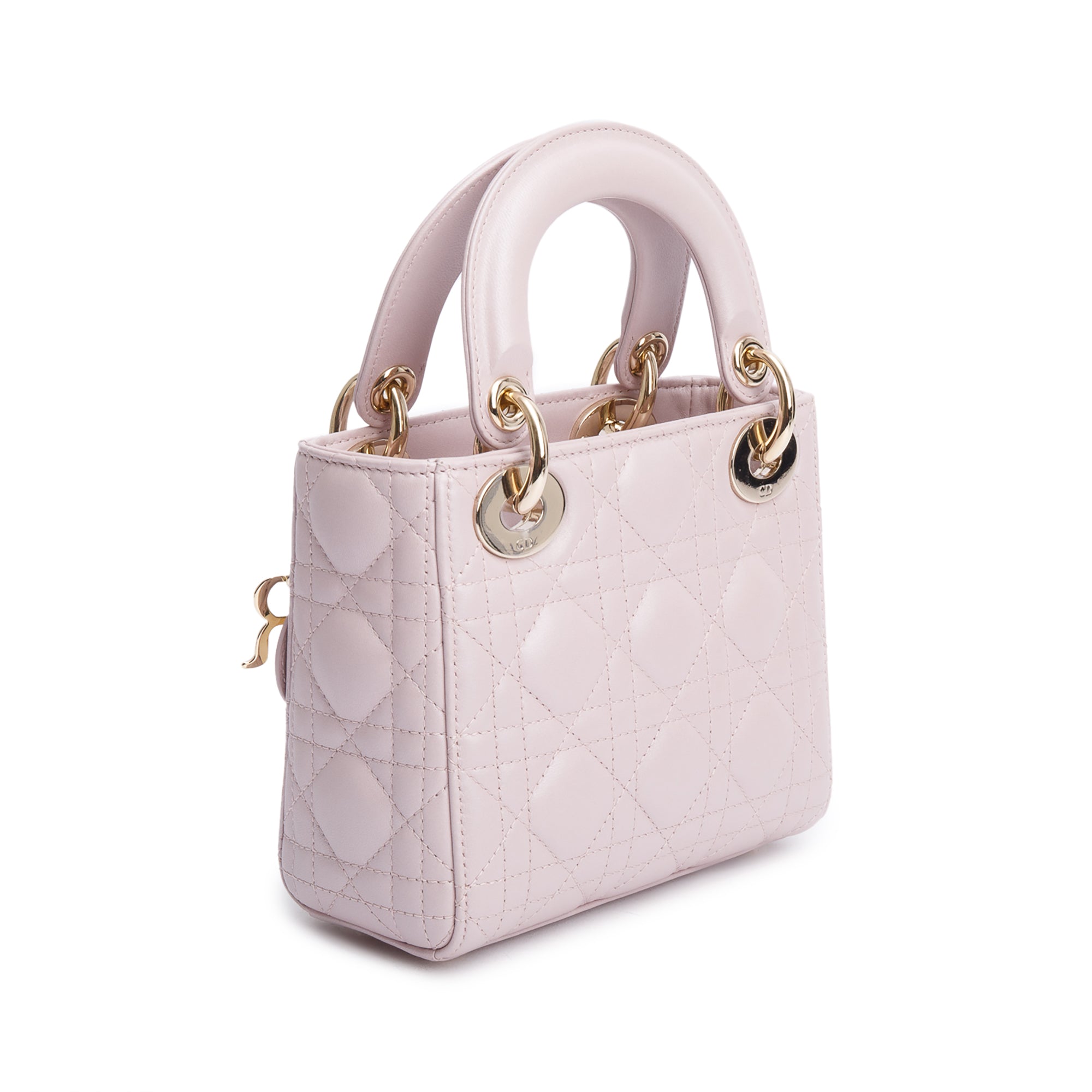 Christian Dior Pink Iridescent Cannage Leather Mini Lady Dior Bag w/ Strap