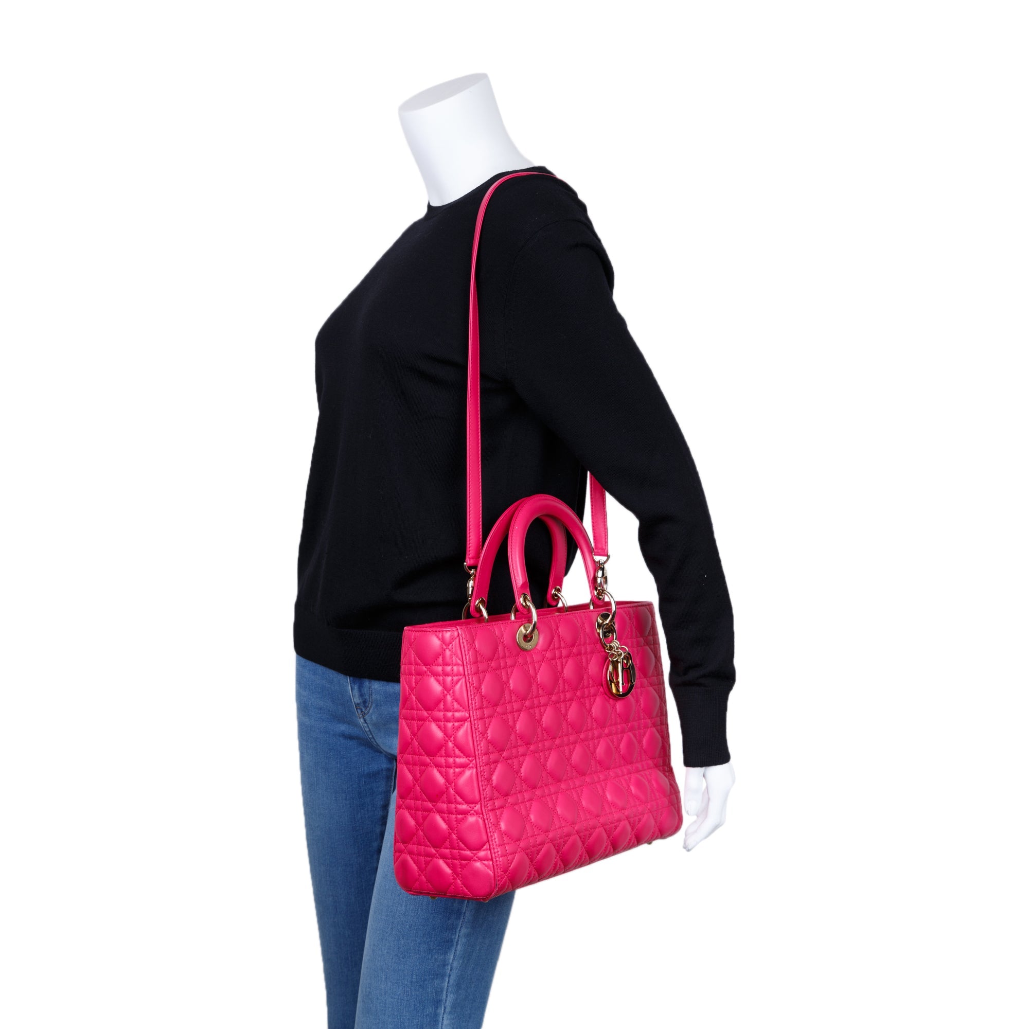 Christian Dior Pink Large Cannage Lady Dior Bag w/ Strap & Authenticity Card