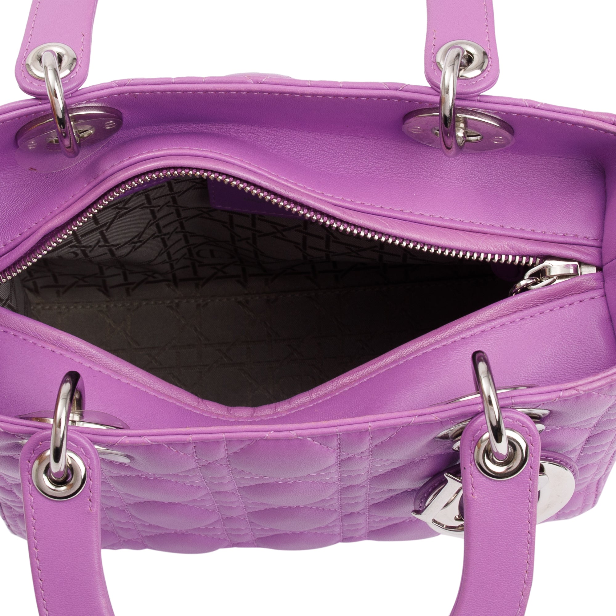 Christian Dior Purple Cannage Lambskin Leather Medium Lady Dior Bag w/ Strap & Box