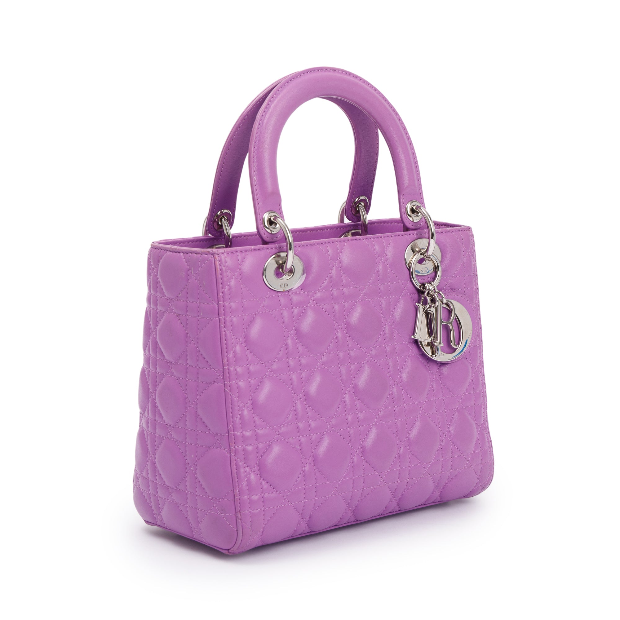 Christian Dior Purple Cannage Lambskin Leather Medium Lady Dior Bag w/ Strap & Box