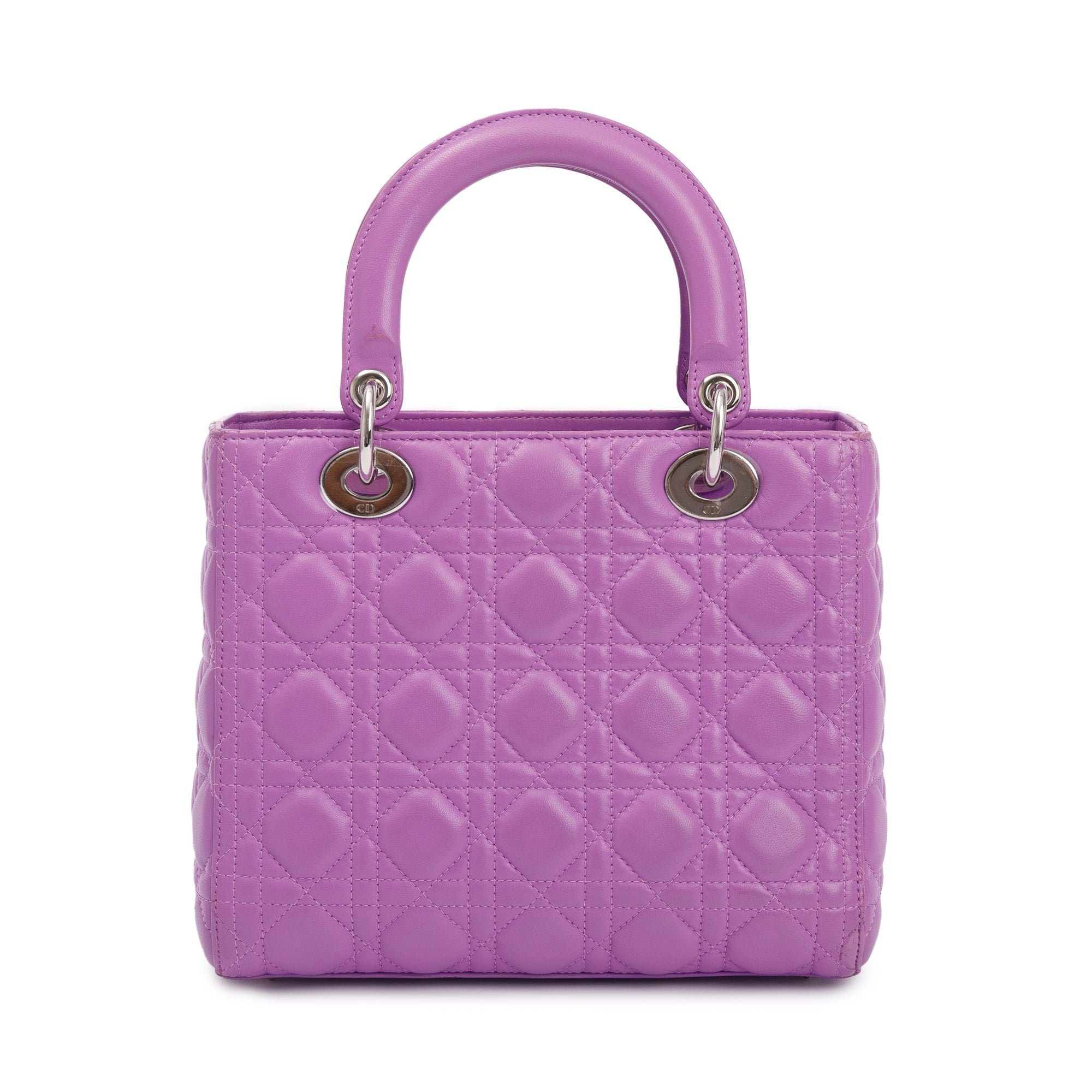 Christian Dior Purple Cannage Lambskin Leather Medium Lady Dior Bag w/ Strap & Box