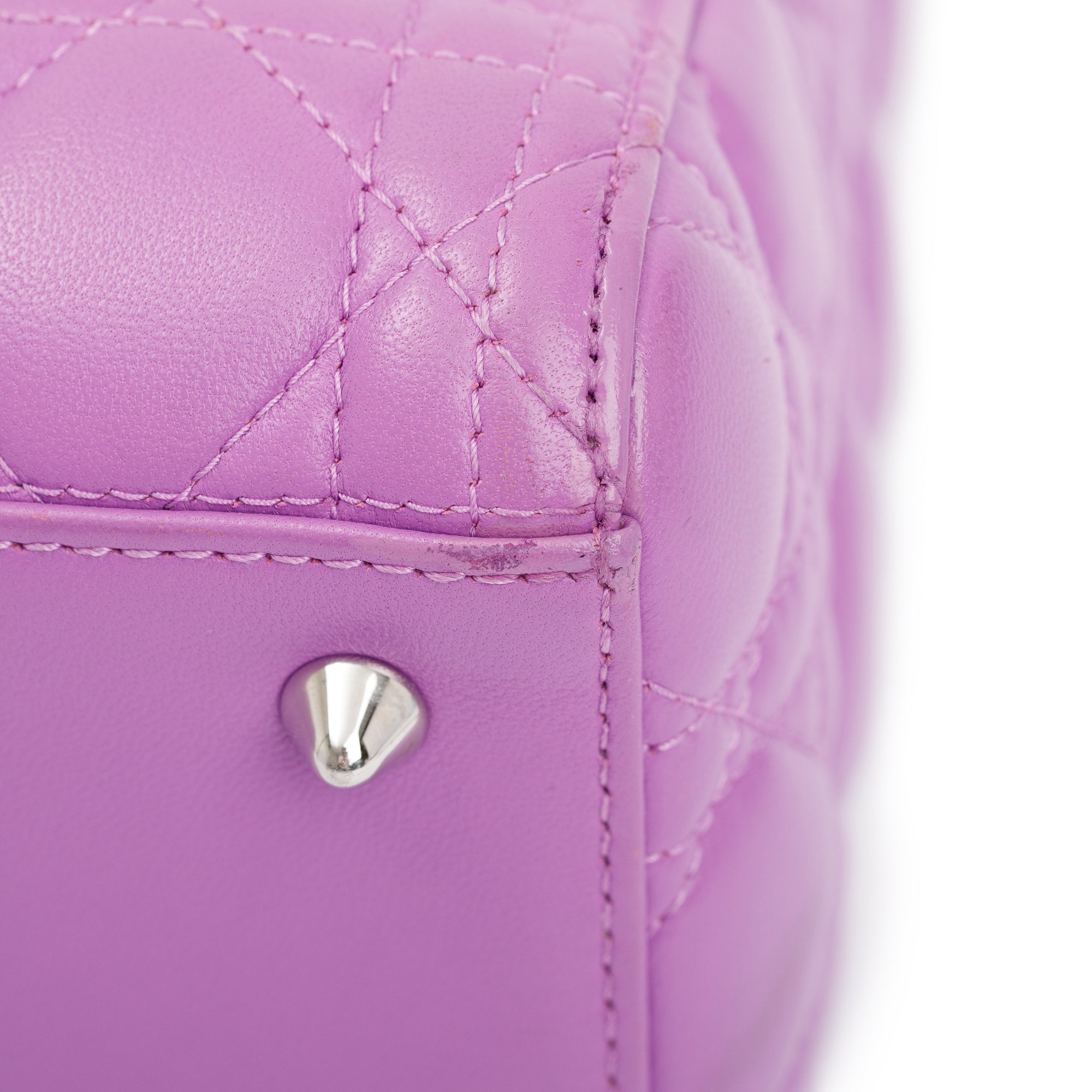 Christian Dior Purple Cannage Lambskin Leather Medium Lady Dior Bag w/ Strap & Box