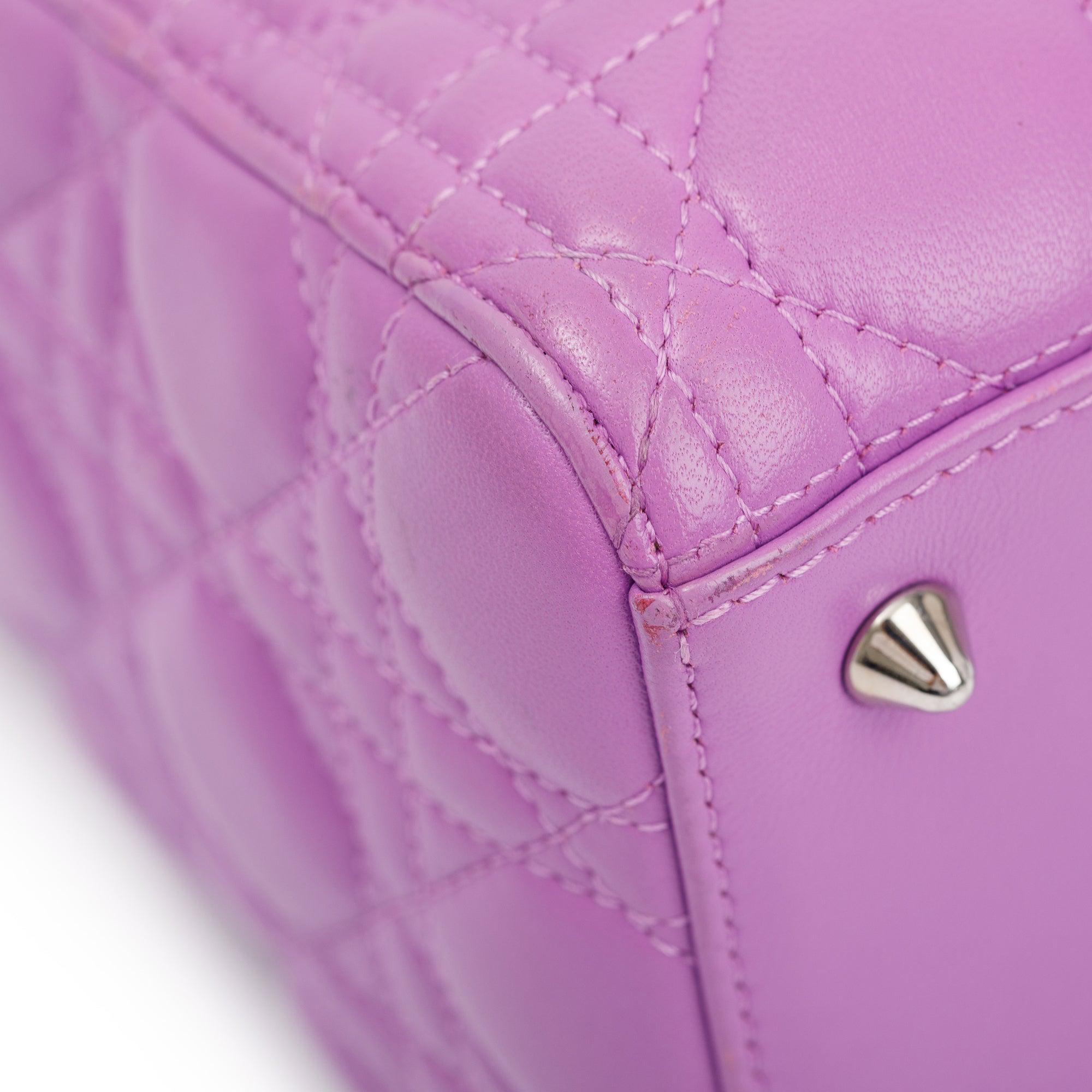 Christian Dior Purple Cannage Lambskin Leather Medium Lady Dior Bag w/ Strap & Box