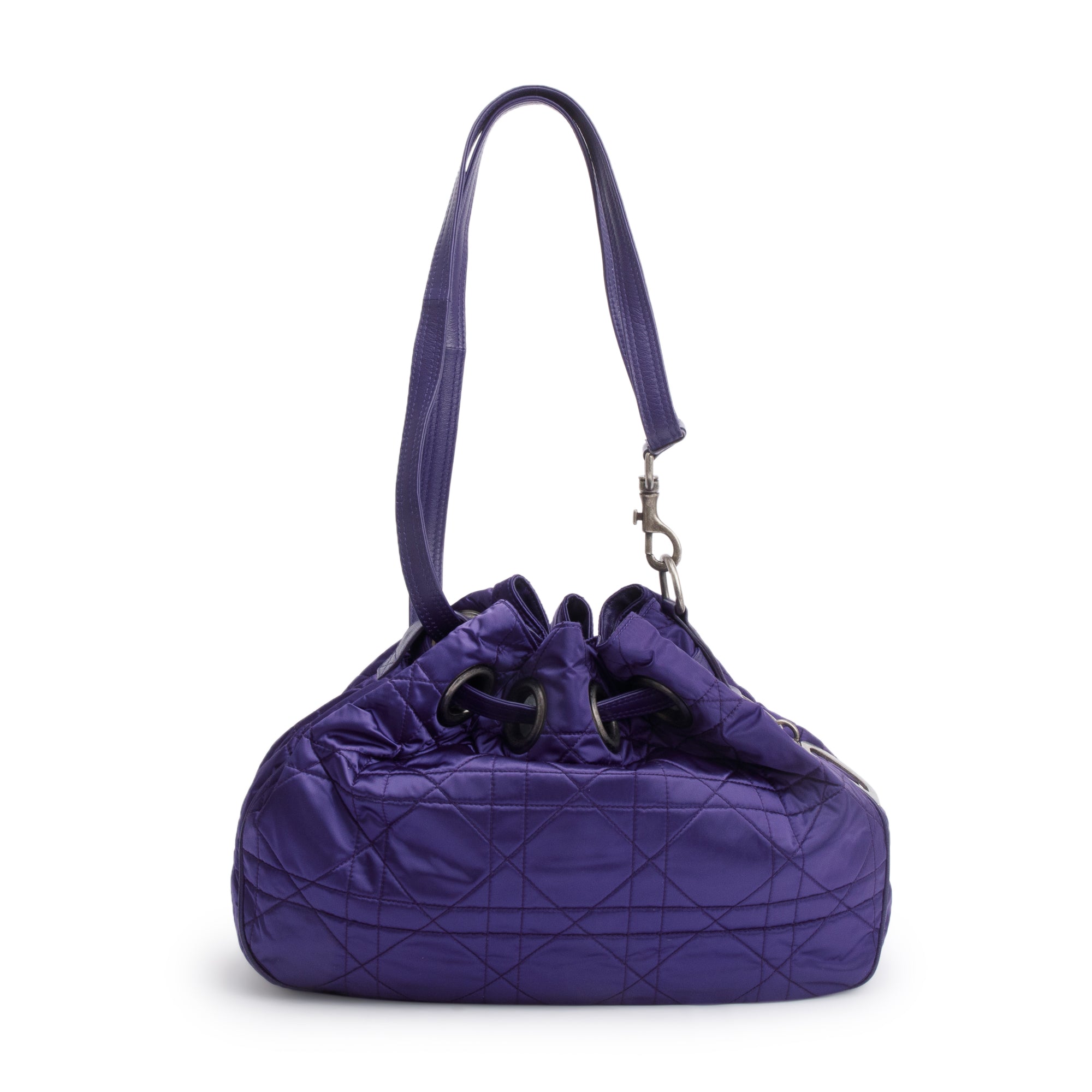 Christian Dior Purple Satin Cannage Drawstring Bag