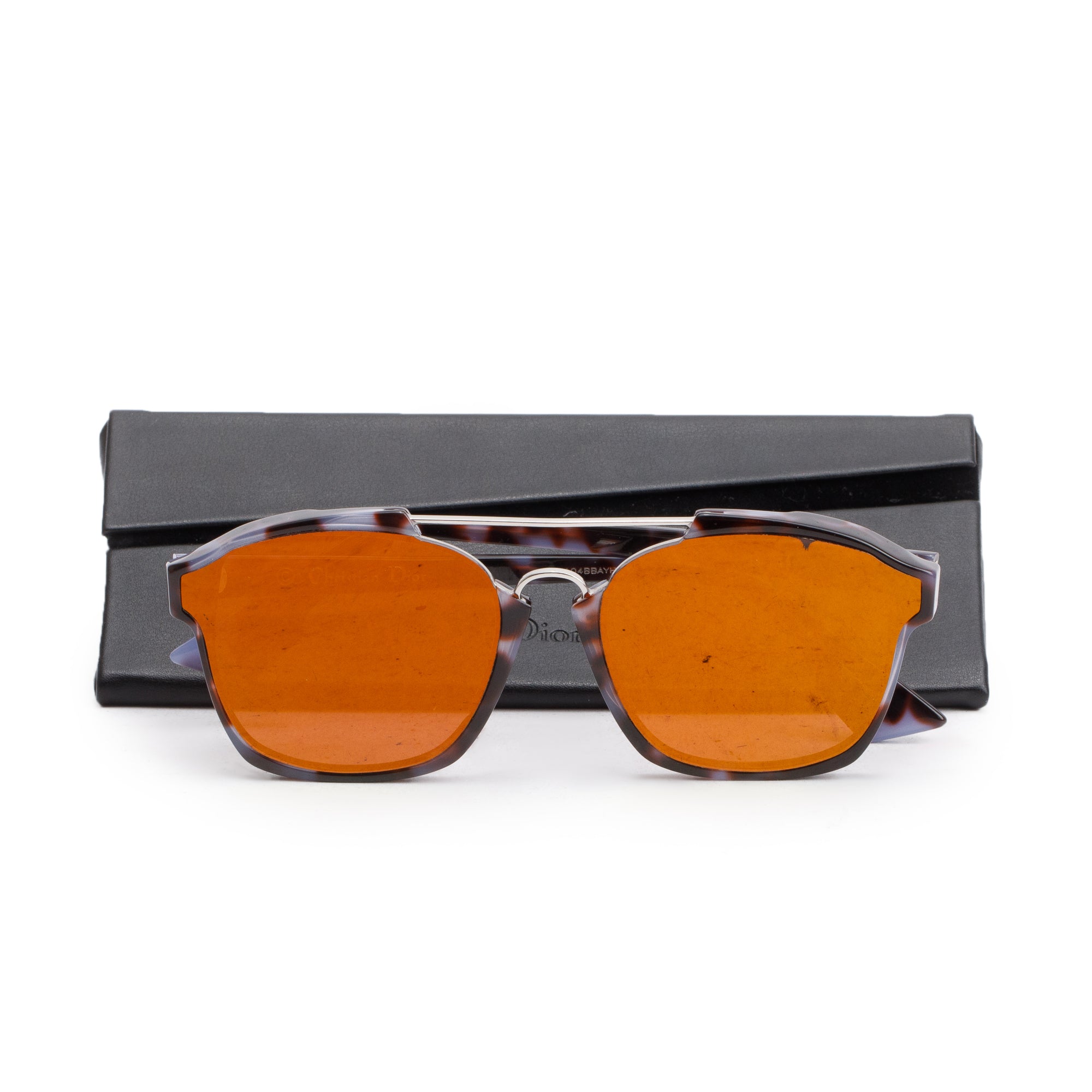 Christian Dior Purple Spotted Havana Acetate Abstract Mirrored Square Sunglasses w/ Case