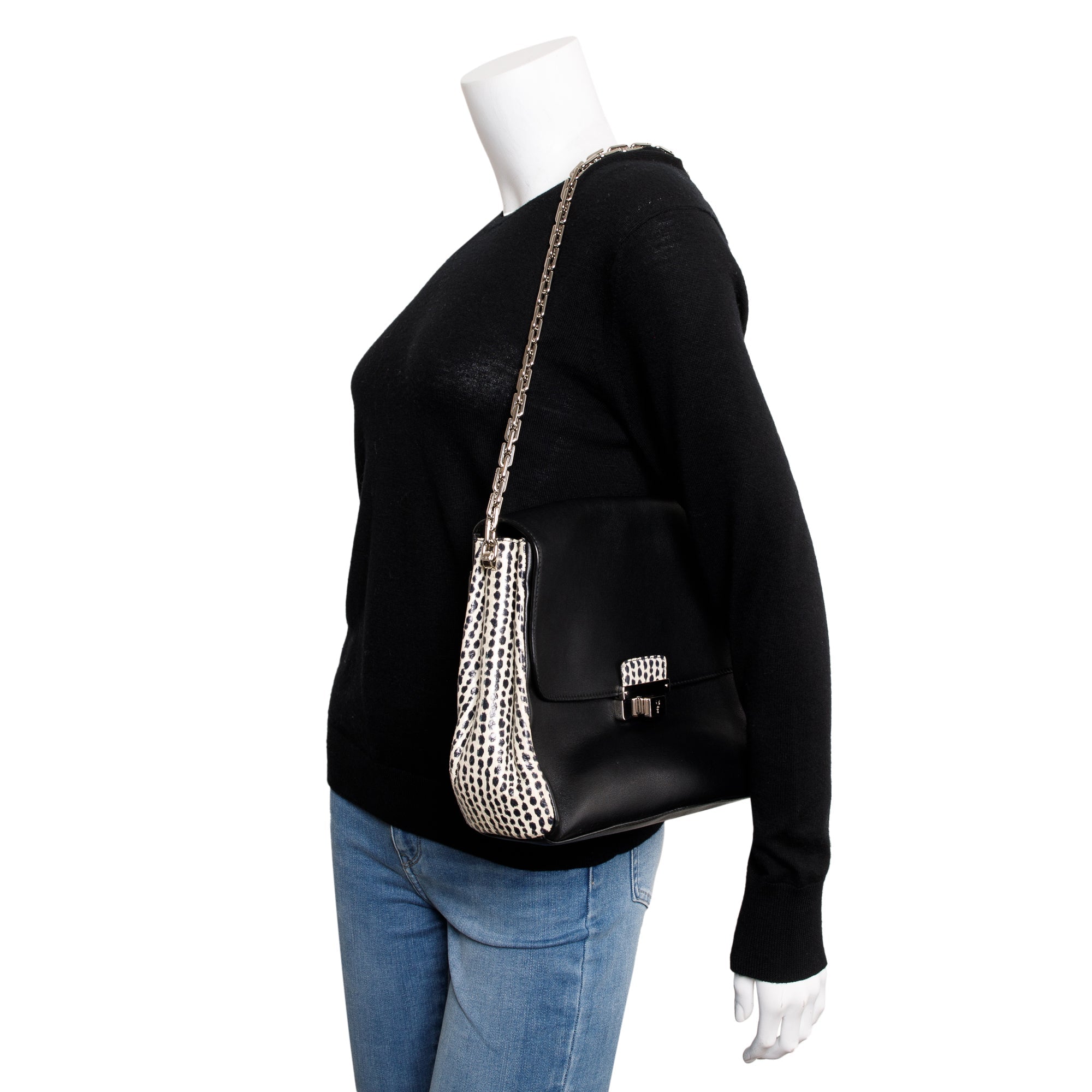 Christian Dior Python-Trimmed Black Calfskin Leather Large Diorling Bag