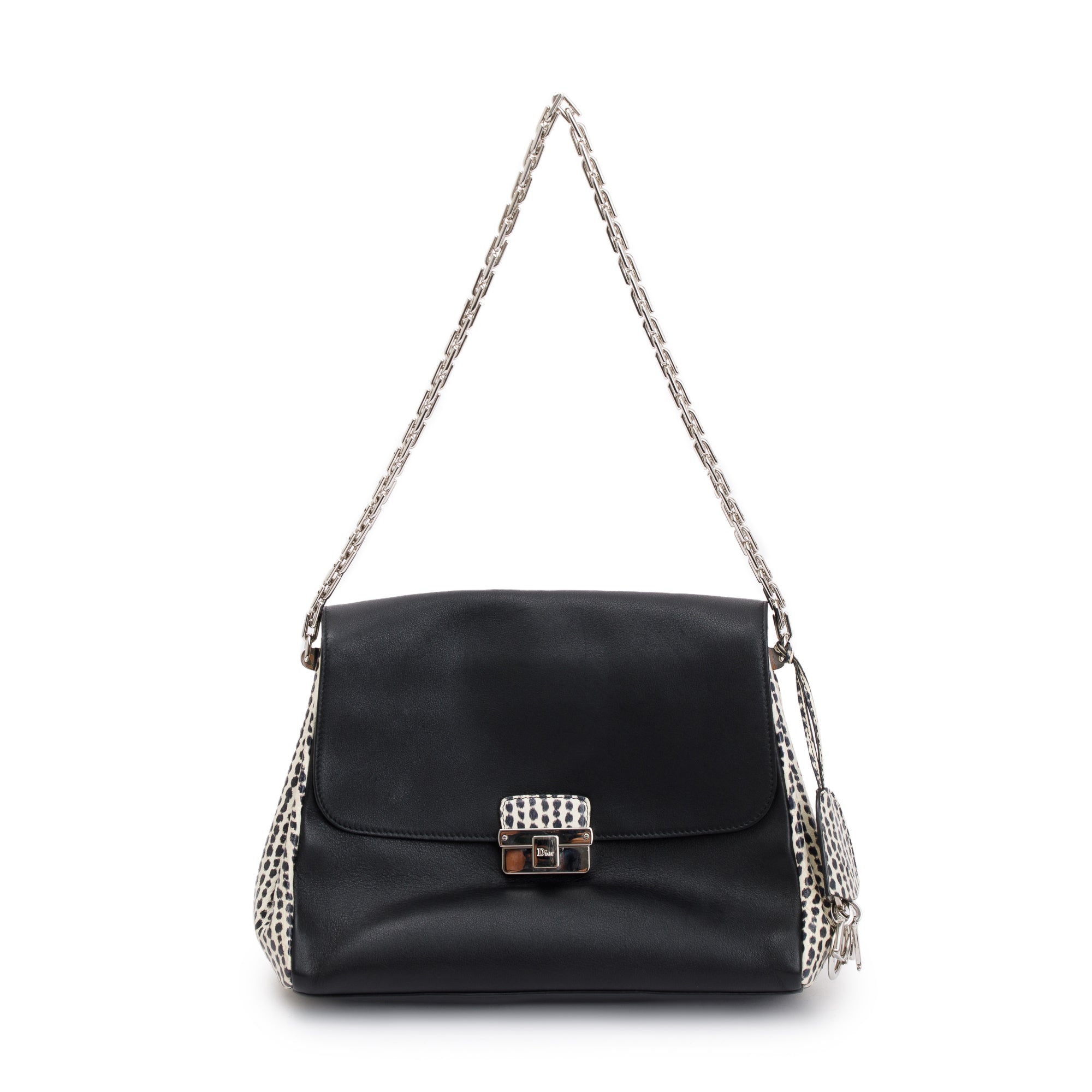 Christian Dior Python-Trimmed Black Calfskin Leather Large Diorling Bag