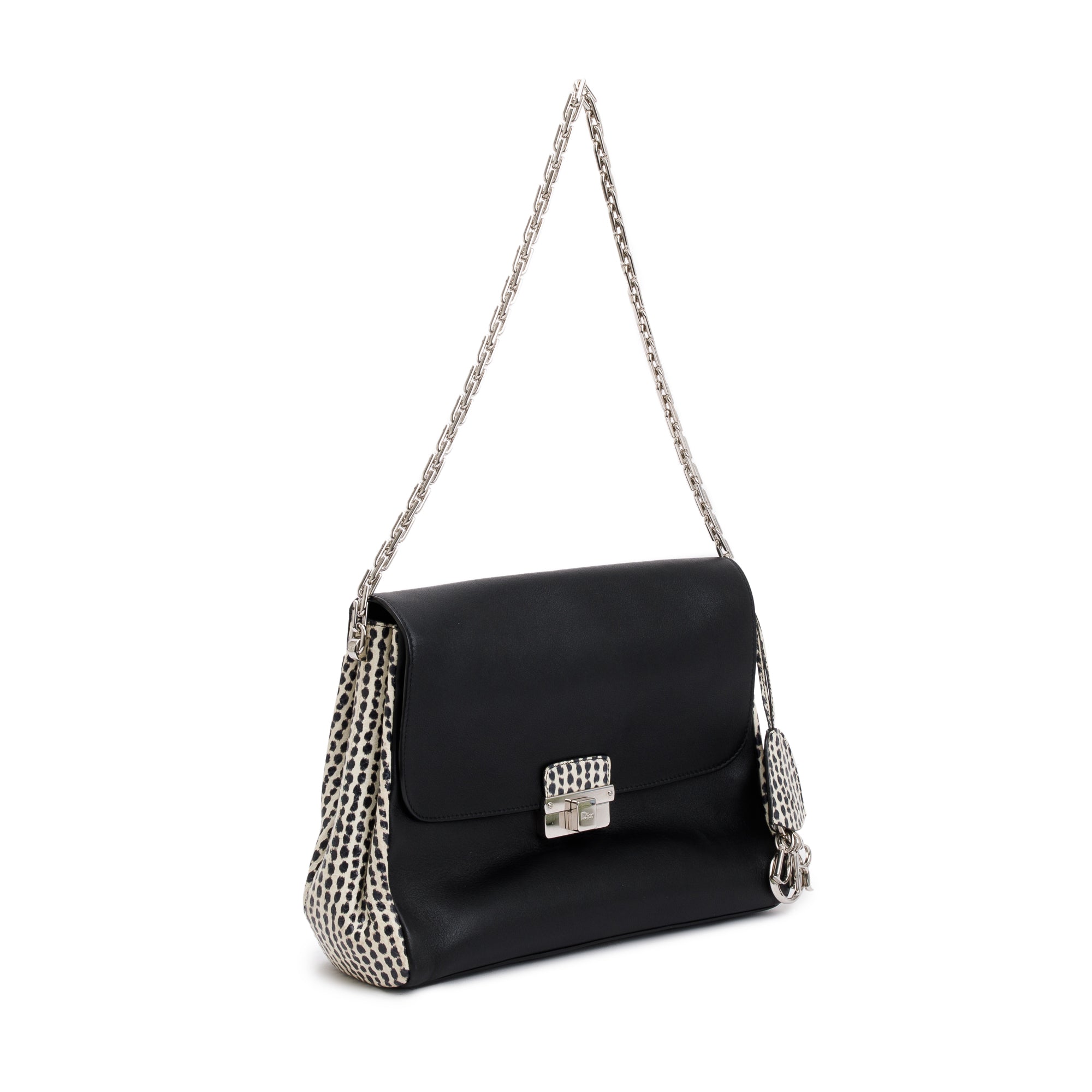 Christian Dior Python-Trimmed Black Calfskin Leather Large Diorling Bag