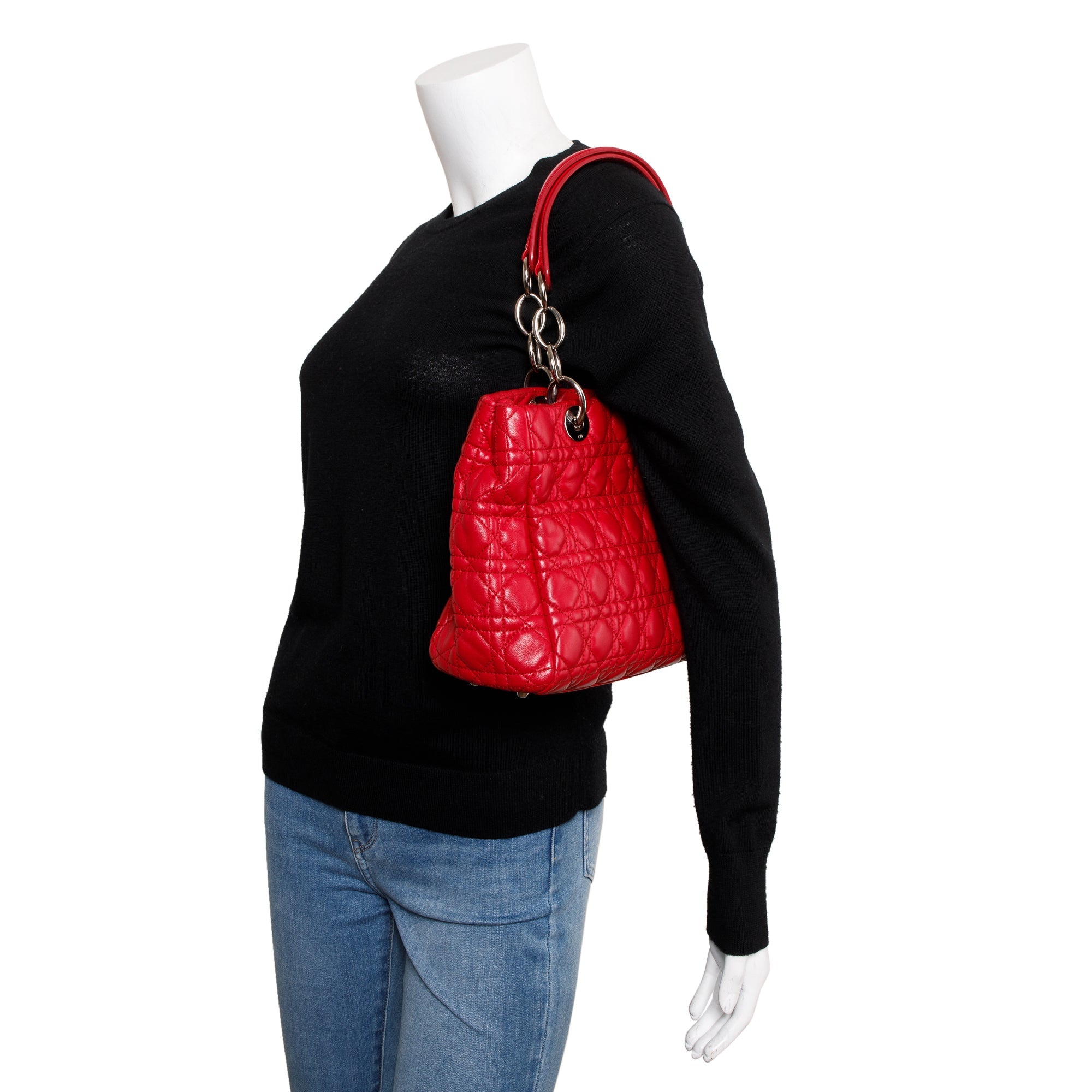 Christian Dior Red Cannage Calfskin Leather Medium Lady Dior Soft Shopping Tote