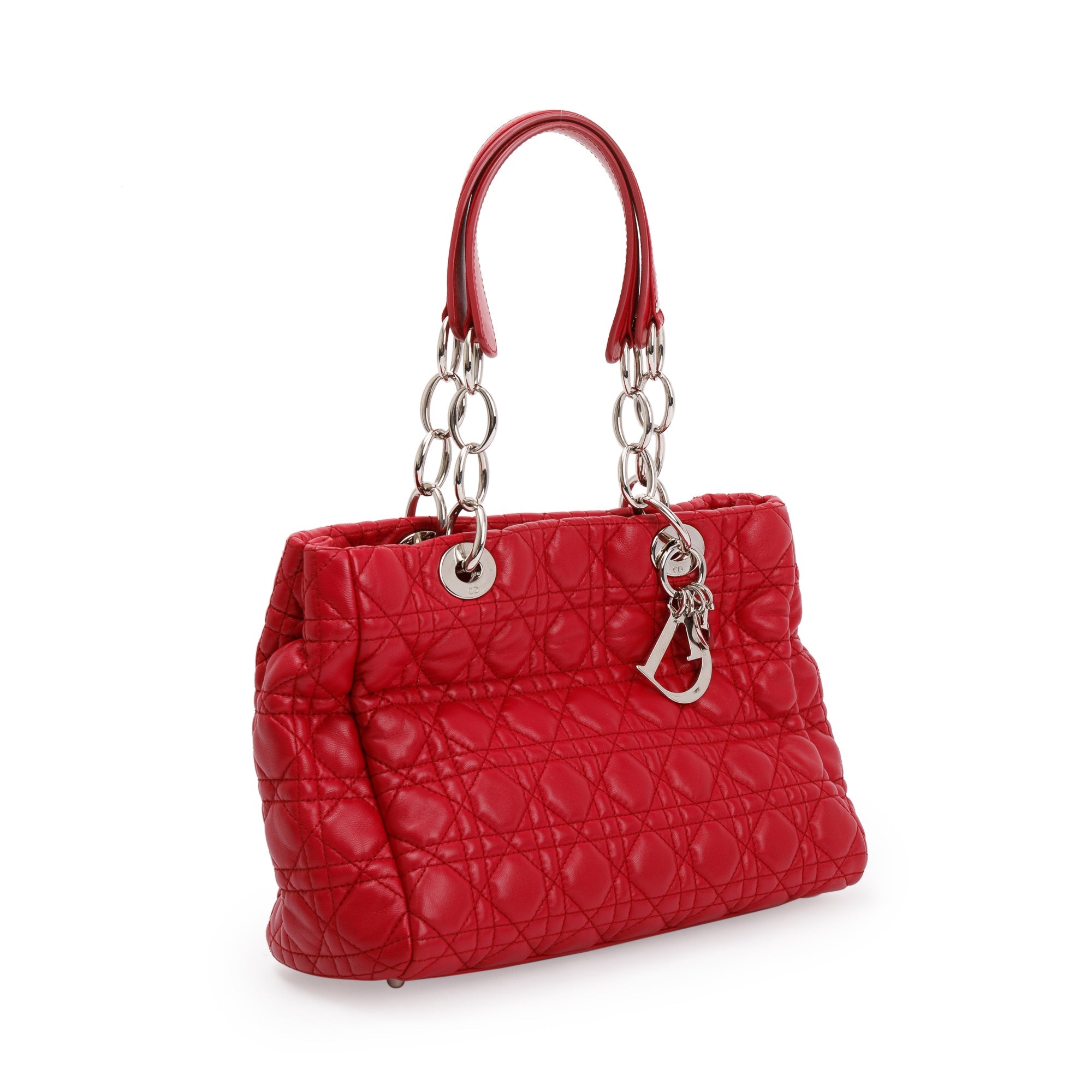 Christian Dior Red Cannage Calfskin Leather Medium Lady Dior Soft Shopping Tote